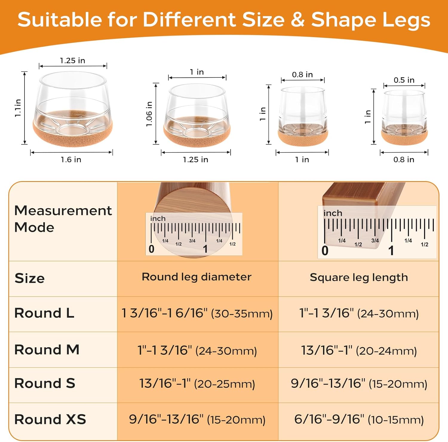 24 PCS Silicone Chair Leg Floor Protectors Small (0.8"-1") Rubber Felt Furniture Pads Chair Legs