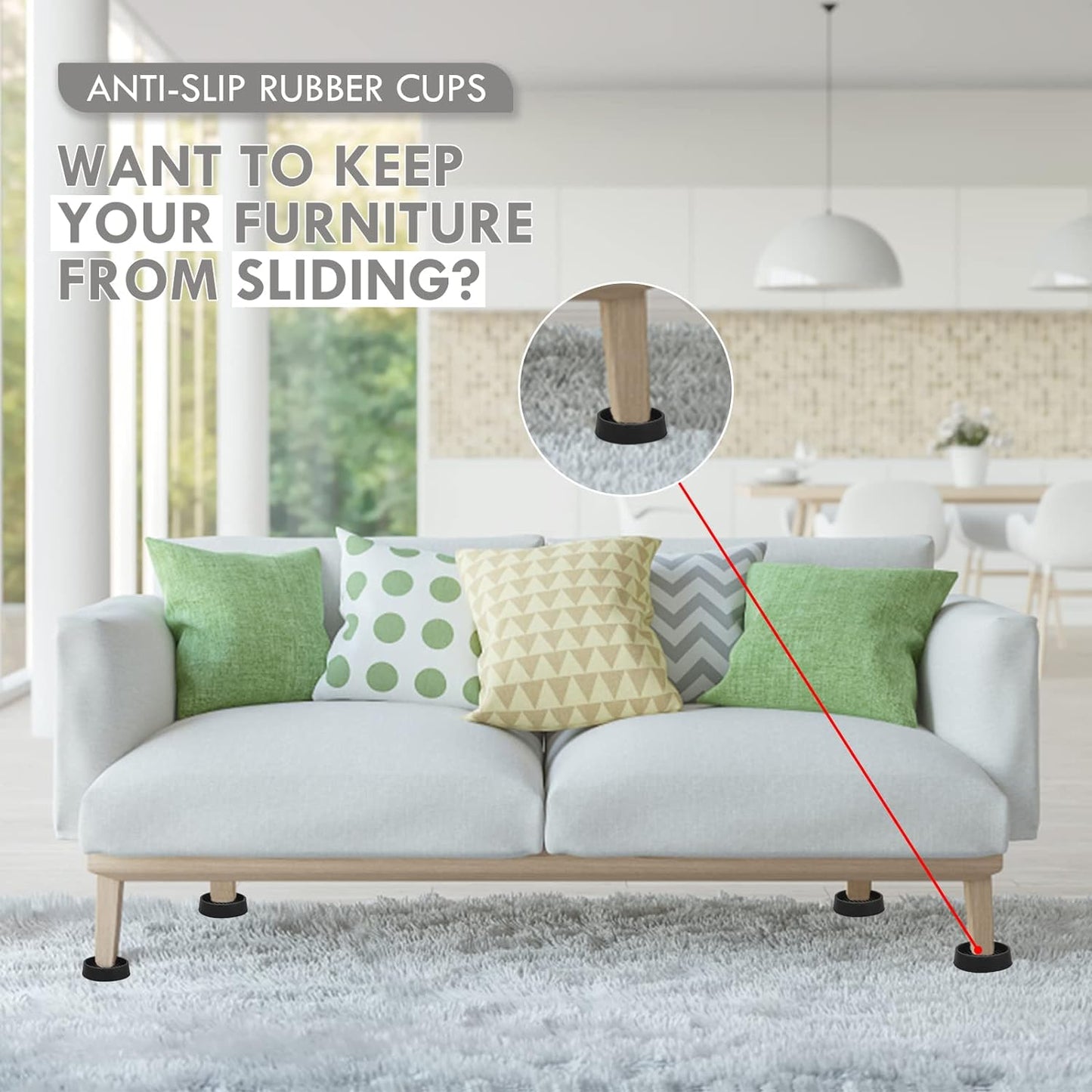 Furniture Coasters, 1.5X1.5 Rubber Caster Cups Non Slip Furniture Pads Non Skid Furnitures Grippers Anti Slide Floor Protector for Bed Couch Table Chair Stoppers - 4 Pack, Black