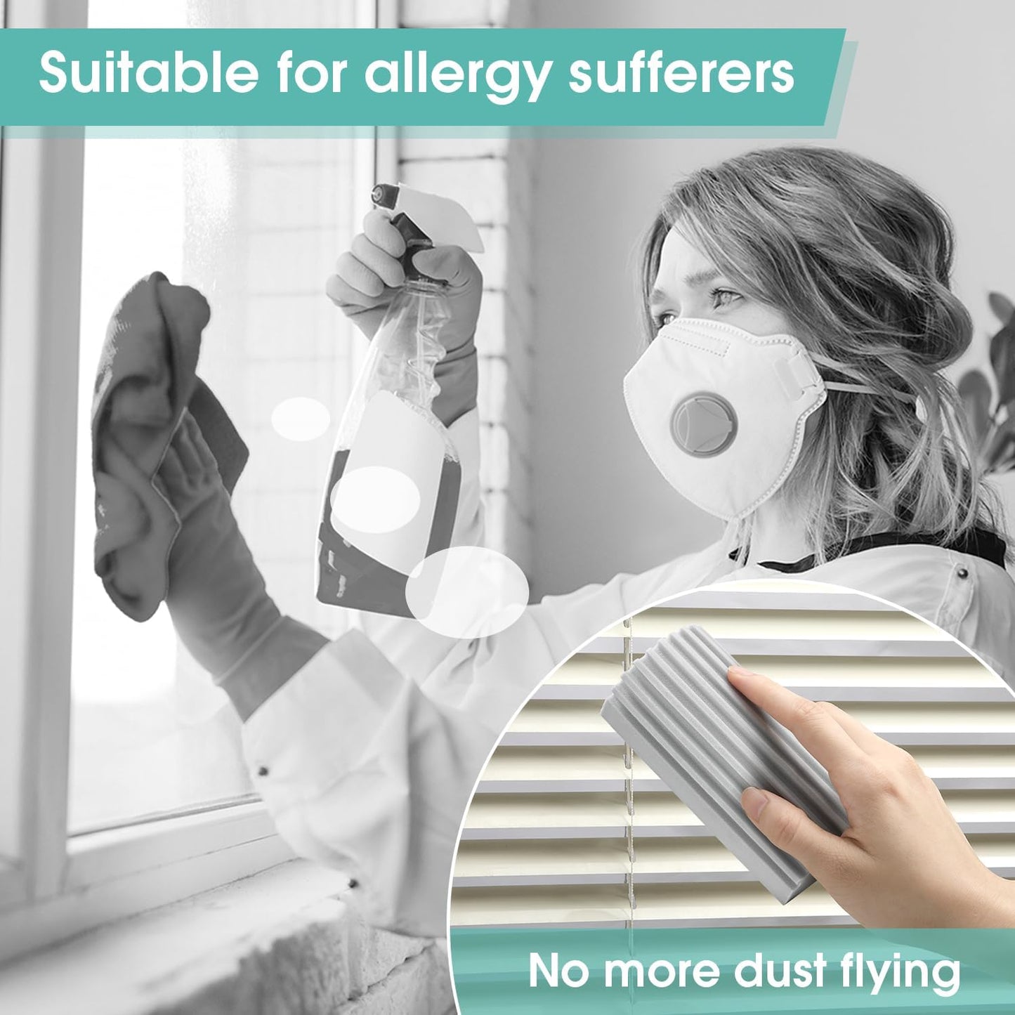 6 Pack Damp Dusting Sponge Duster, Grey Dust Cleaning Sponge, Reusable Household Cleaning Sponge Tool for Blinds, floorboards, Fan Blades, Vents, Glass, Railings, Mirrors