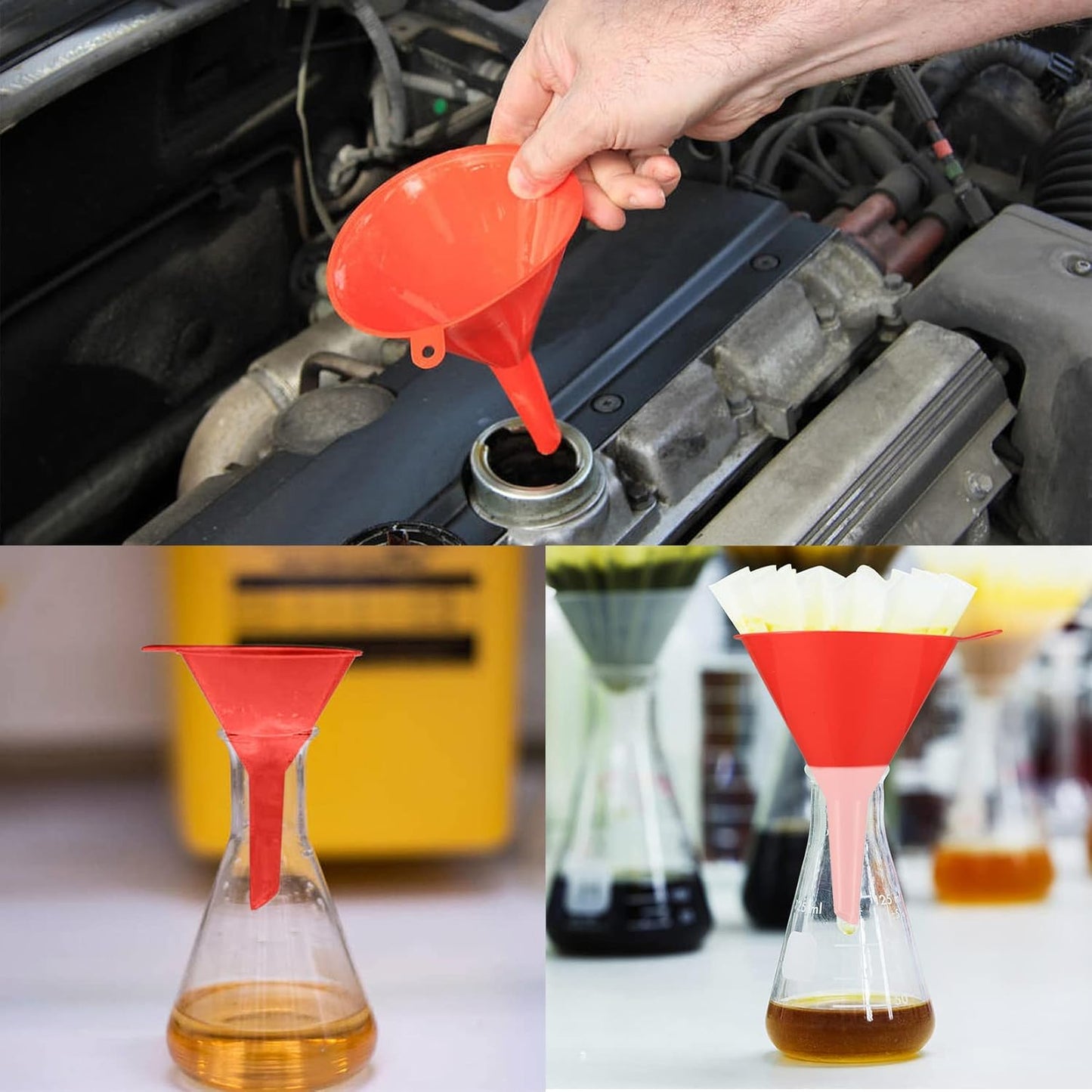 XhjzgcTec 8 Pcs Plastic Funnel Set, Oil Funnels for Filling Bottles or Containers, Multipurpose Wide Mouth Funnels for Kitchen/Laboratory/Garage/Car Liquids/Oil/Dry Goods/Bottles/