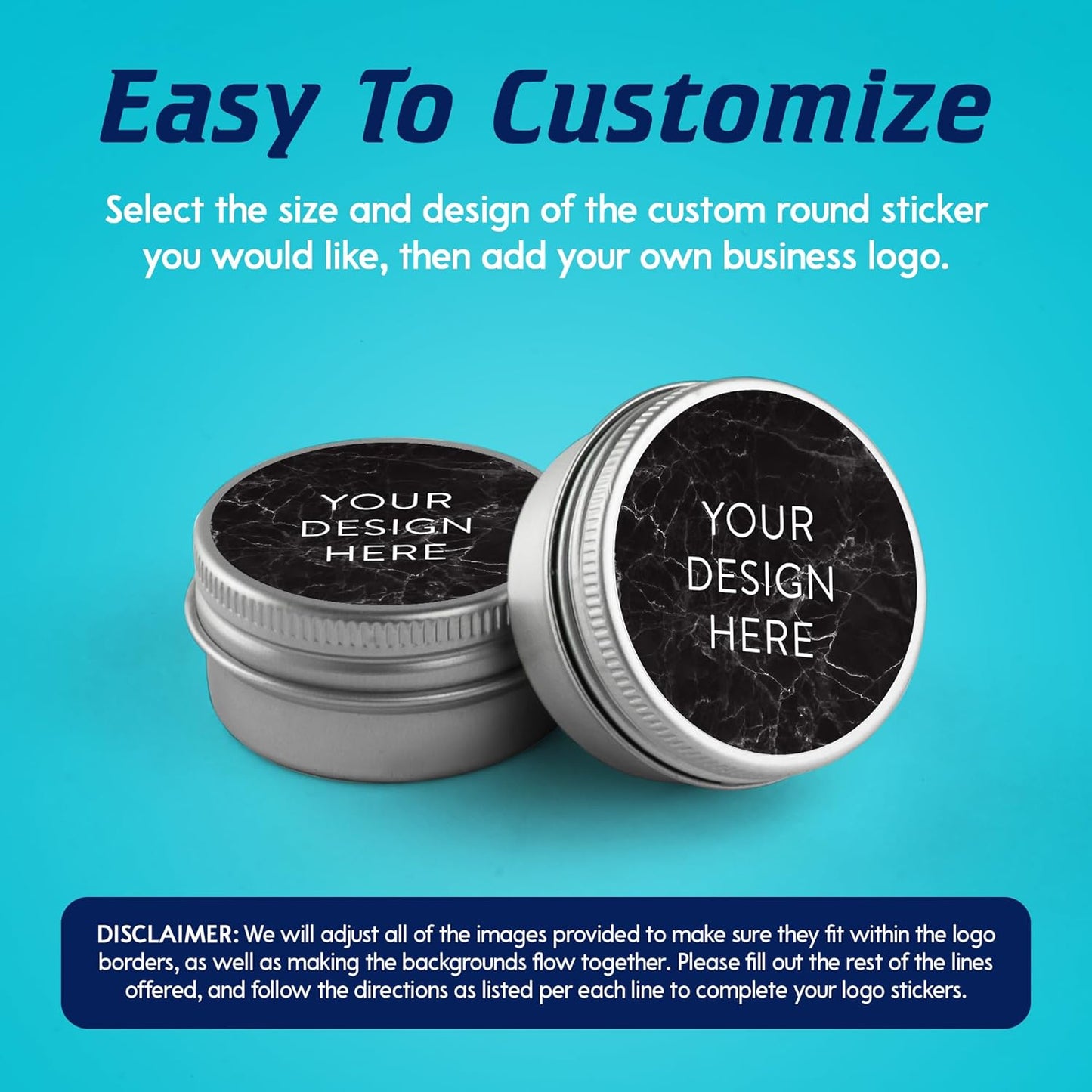 100 Custom Vinyl Stickers - Upload Your own Image, Text, Design, Logo - Personalized Logo Labels for Handmade, Packaging, Bottle, Jars, Candle, Brand Stickers (Black Marble, 1.5x1.5)