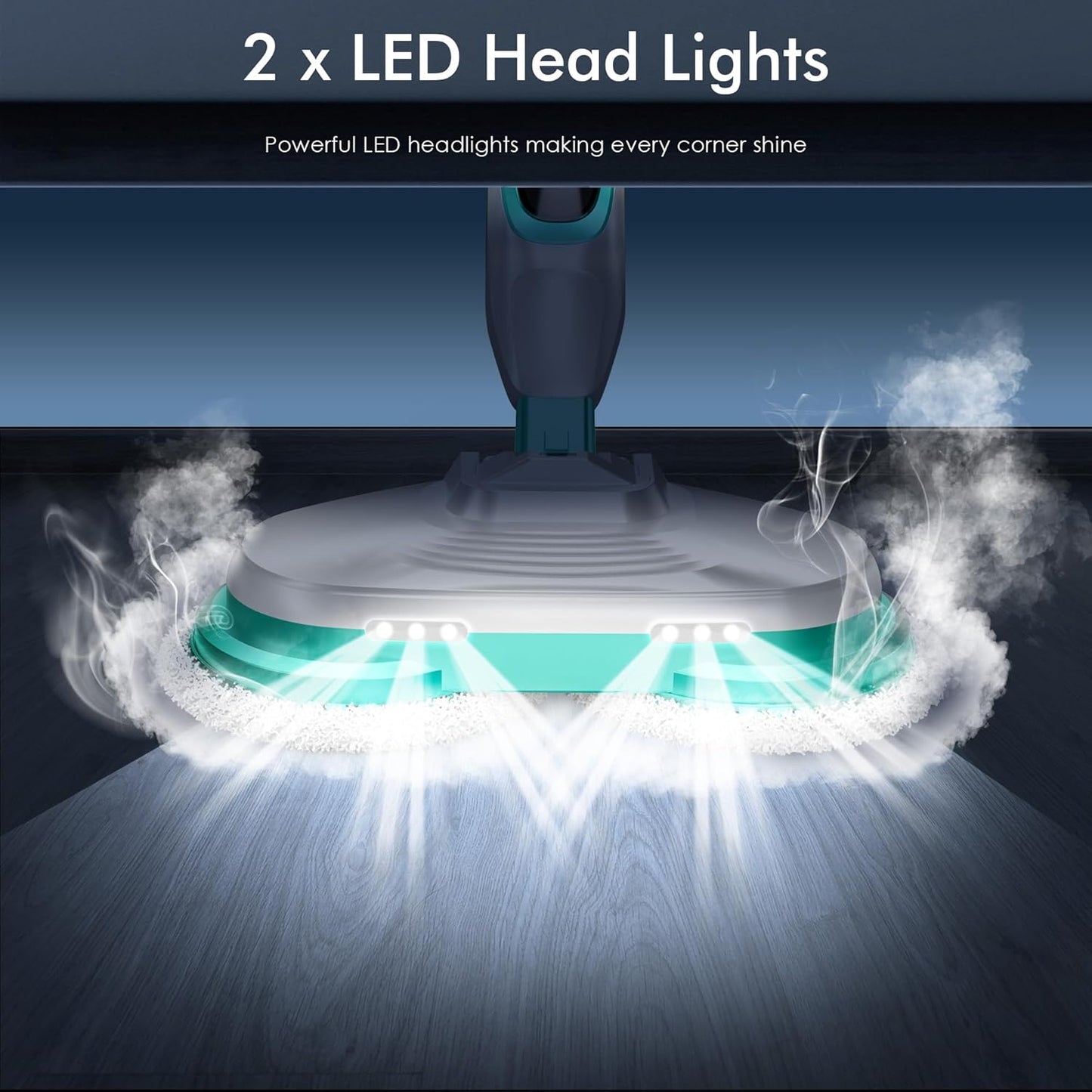 Scrubbing Steam Mop with Rotating Mop Pads, All-in-One Hard Floor Cleaner with LED Headlights, Steam & Spin Control, 6 Soft Scrub Pads, Swivel Steering, FS07