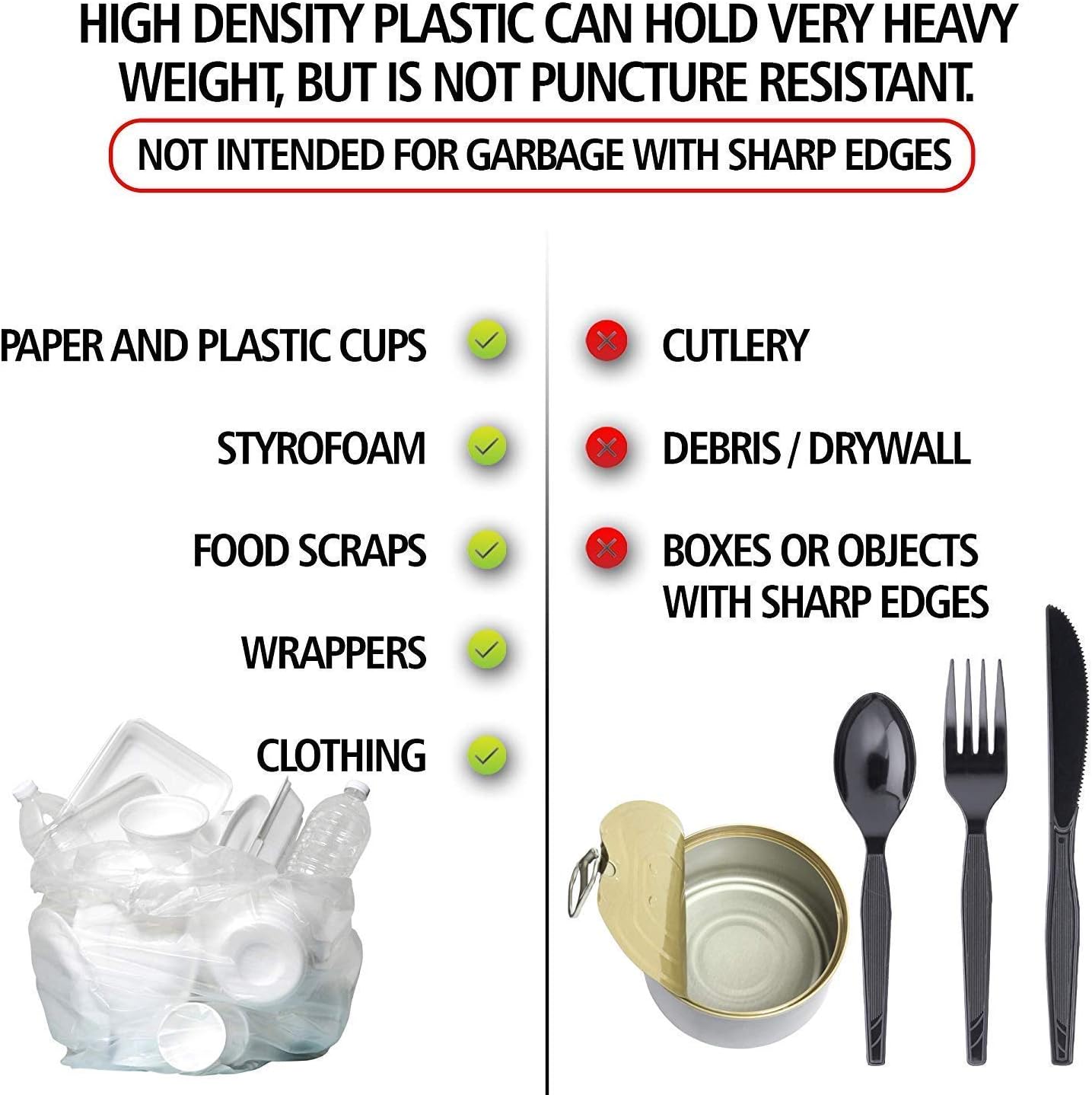 Aluf Plastics High Density Trash Bags, 60 Gallon, 800 Count, 17 Micron (eq), 38" x 60", Clear, for Bathroom, Office, Industrial, Commercial, Janitorial, Municipal, Recycling