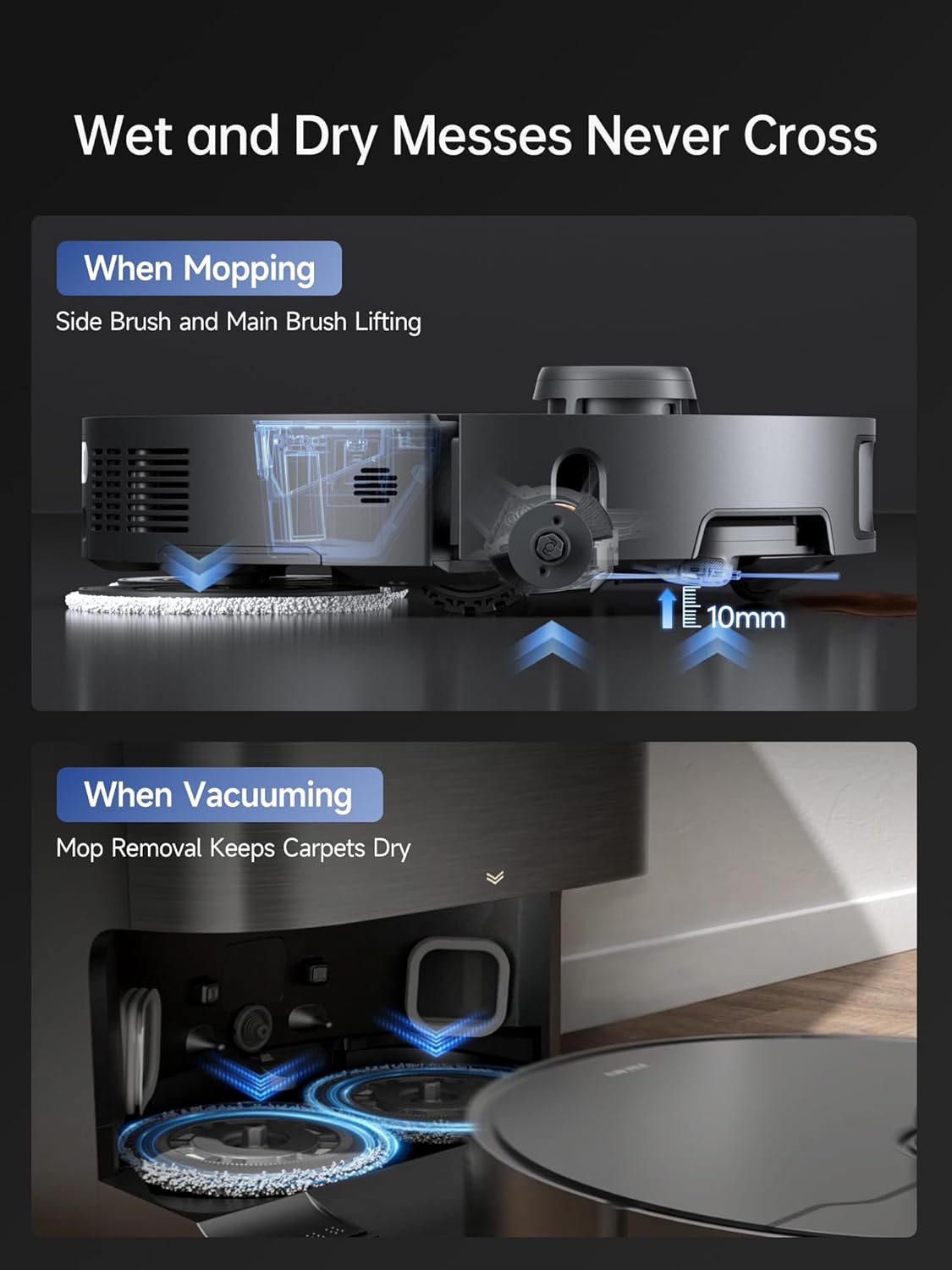 DREAME X40 Ultra Robotic Vacuum with Removable & Liftable Mop, 12,000Pa Suction, Side Brush Extensive Cleaning, 158°F Mop & Washboard Self Cleaning, Auto-Empty, Auto Refill, liftable Brushes