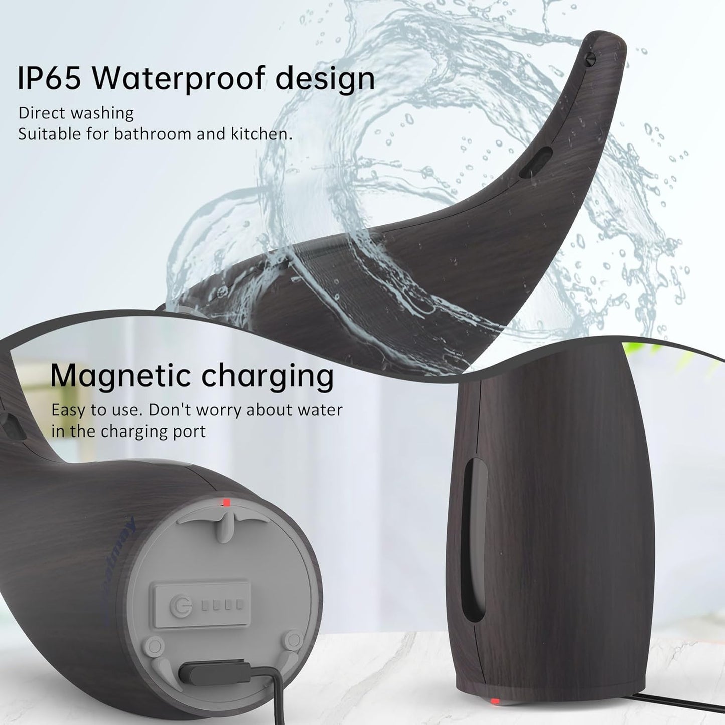 Adjustable Automatic Soap Dispenser Touchless, 4 Adjustable Levels Touchless Sensor Liquid Soap Pump Dispenser，300ml Rechargeable Magnetic Charging Hand Soap Dispenser for Kitchen，Bathroom