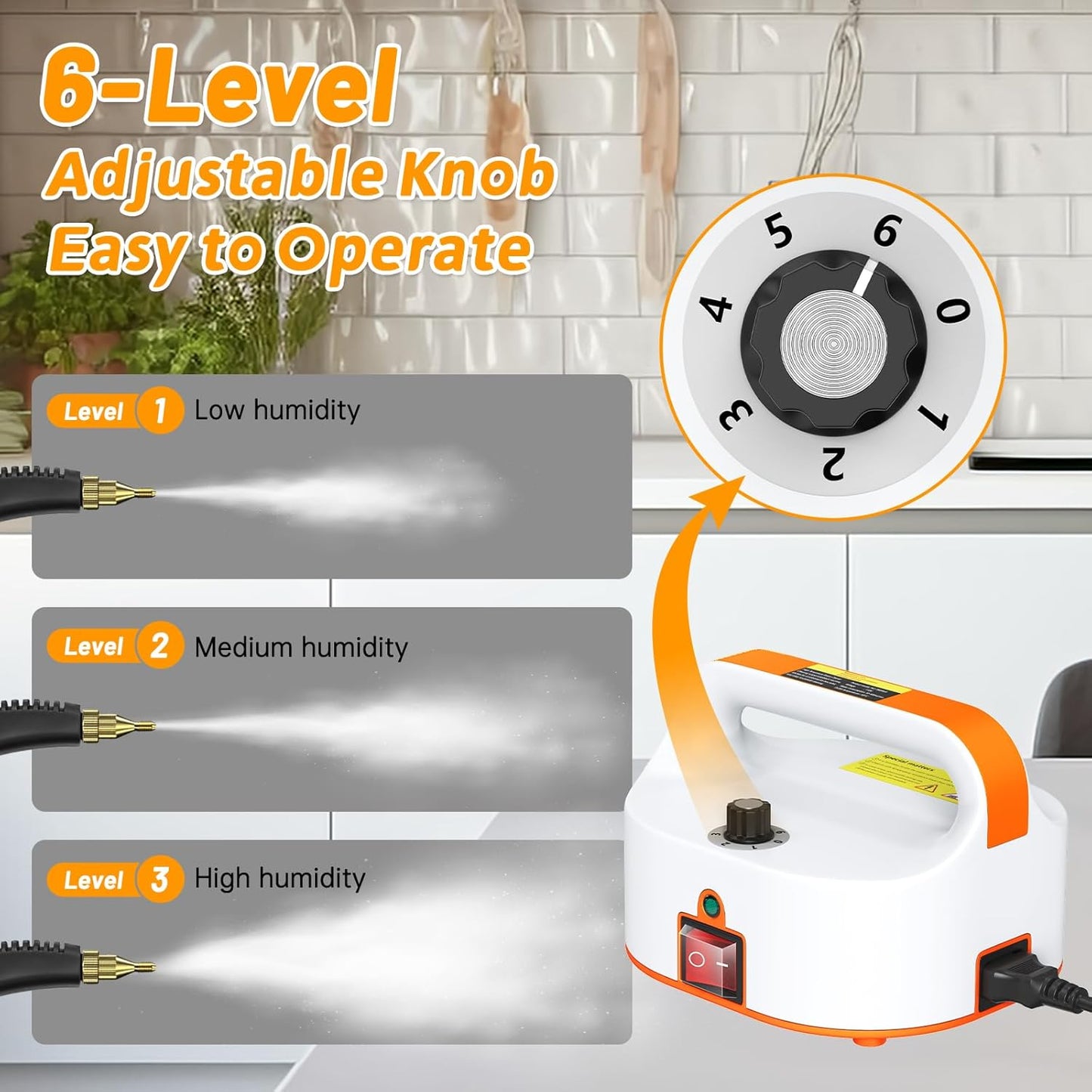 4.5BAR Handheld Steam Cleaner, 2500W Portable Steam Cleaner for Home for Car Kitchen Furniture Floors Cleaning, Tankless Design, 6-Speed Pressurized Steam Machine with 3 Brush Heads, Orange