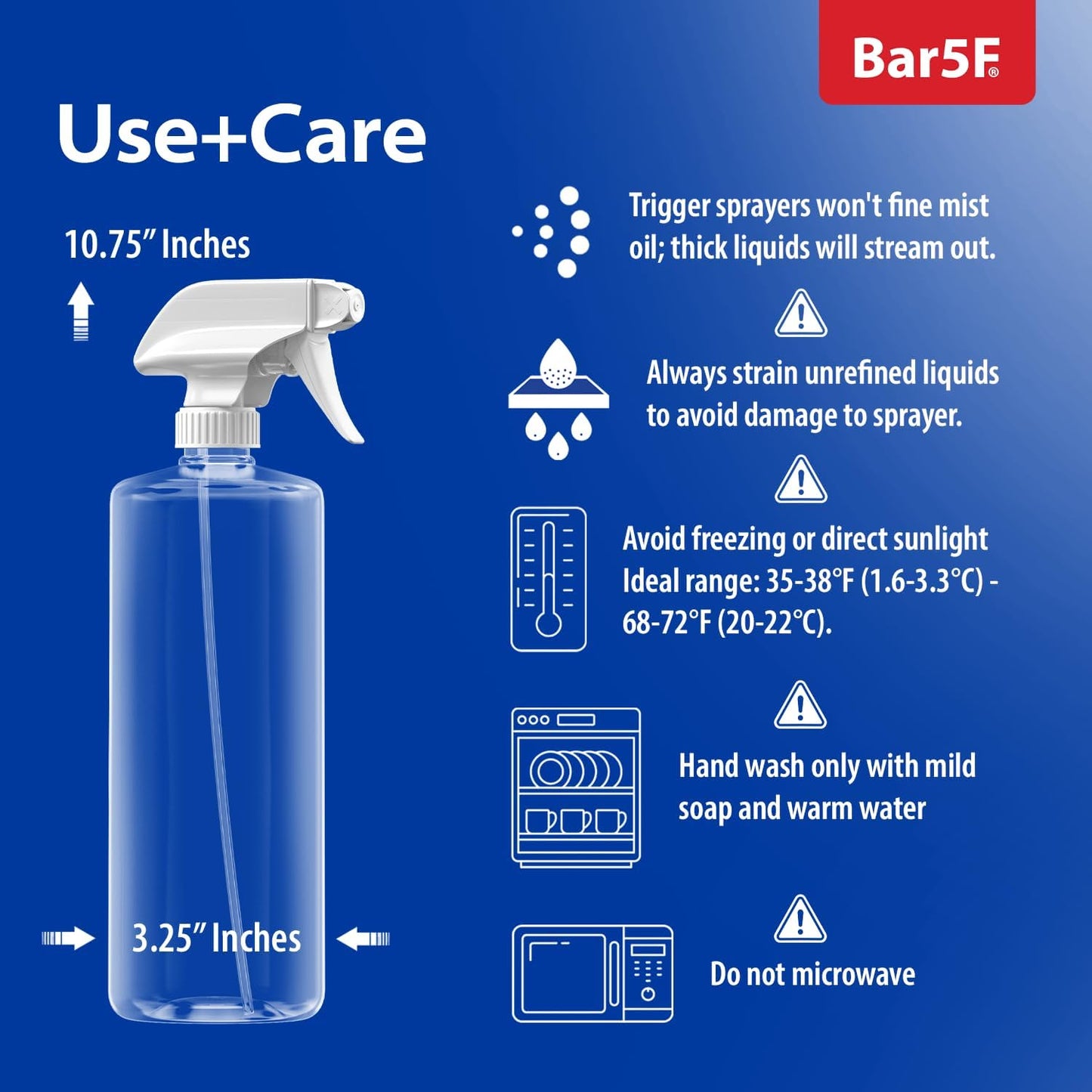Bar5F Plastic Spray Bottles with Mixor Trigger, 32 oz | Professional, Leak Proof, Empty, Adjustable Fine to Powerful Sprayer, Refillable | Water Plants, Cleaning Solutions | Crystal Clear | Pack of 3