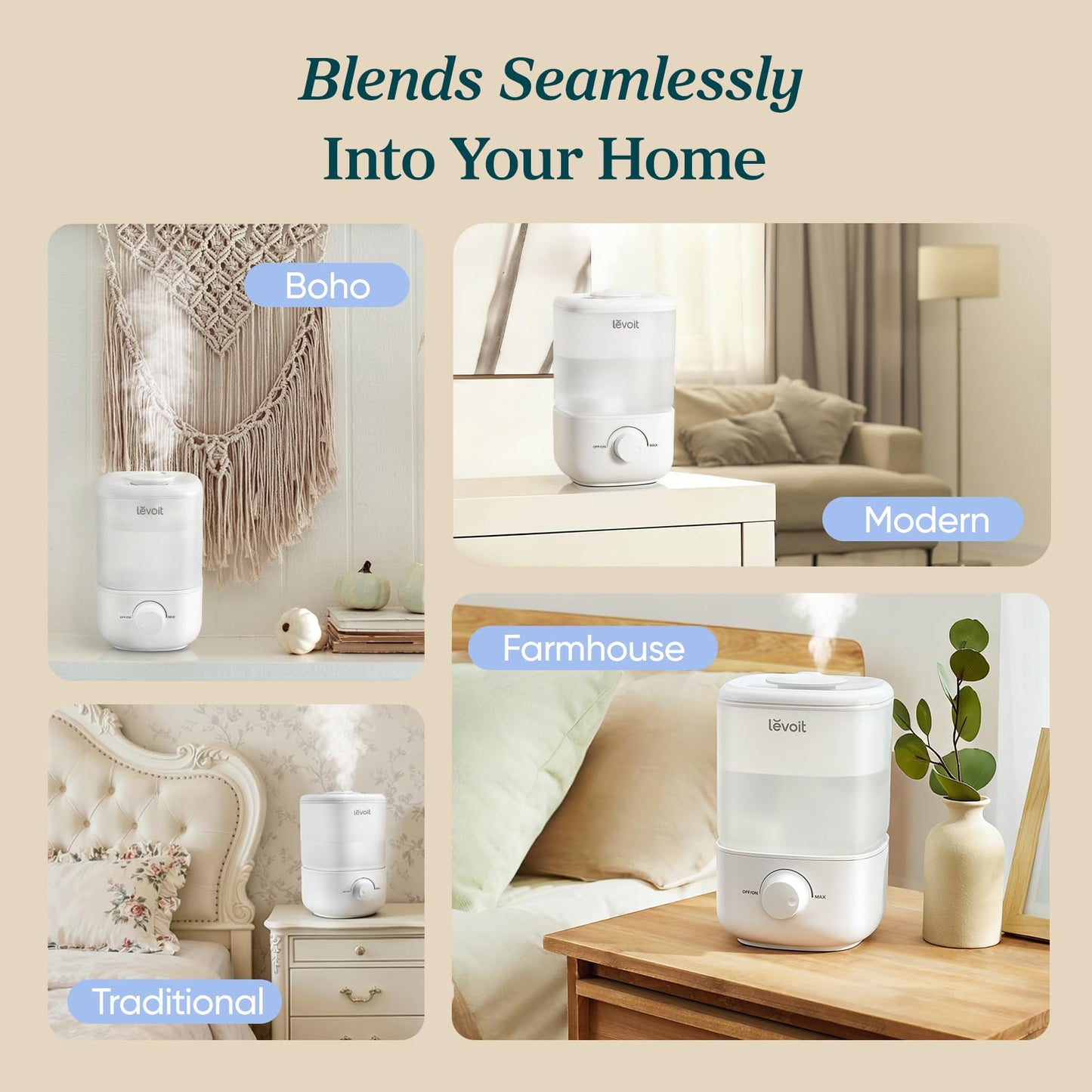 Levoit Top Fill Humidifiers for Bedroom, 2.5L Tank for Large Room, 28dB