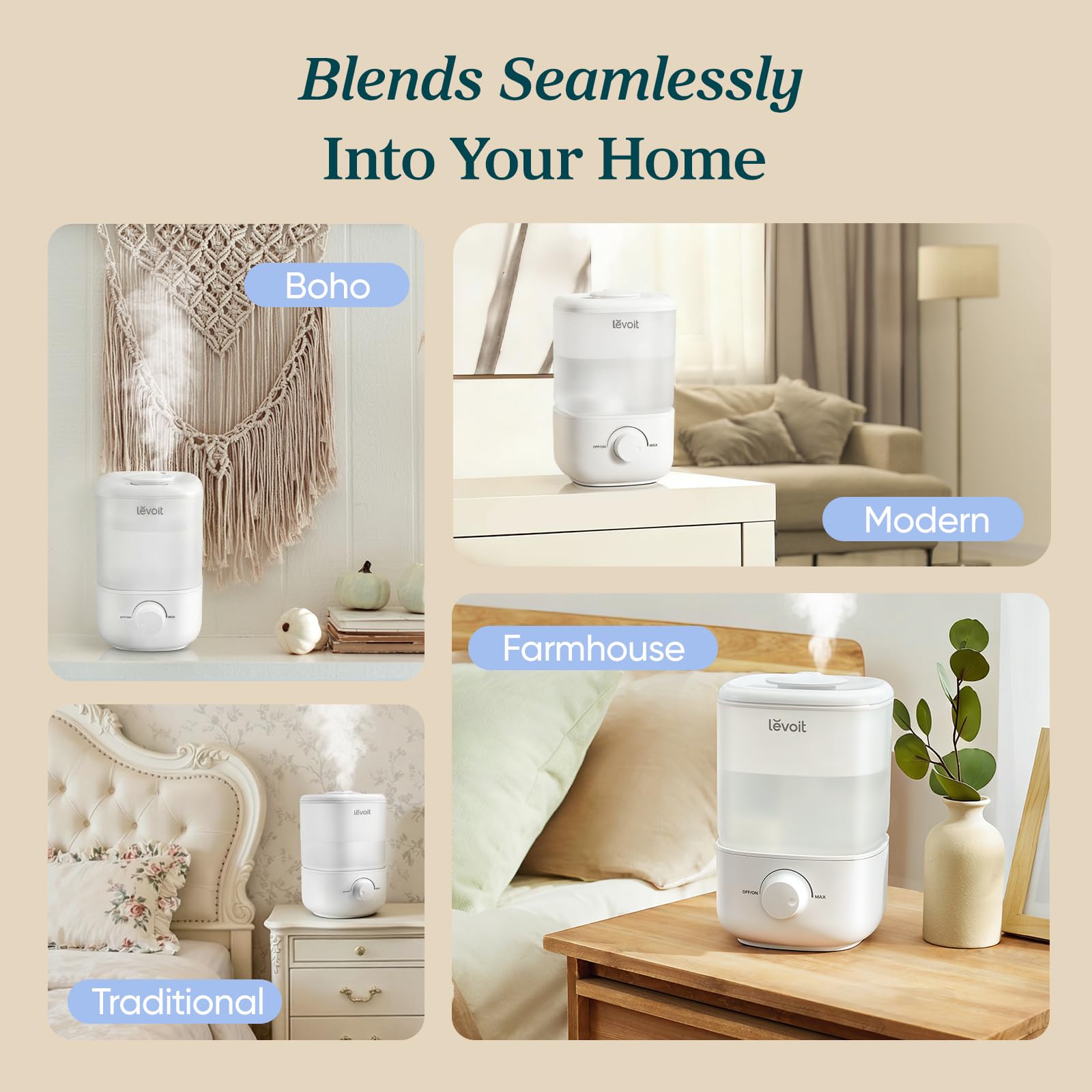 Levoit Top Fill Humidifiers for Bedroom, 2.5L Tank for Large Room, 28dB