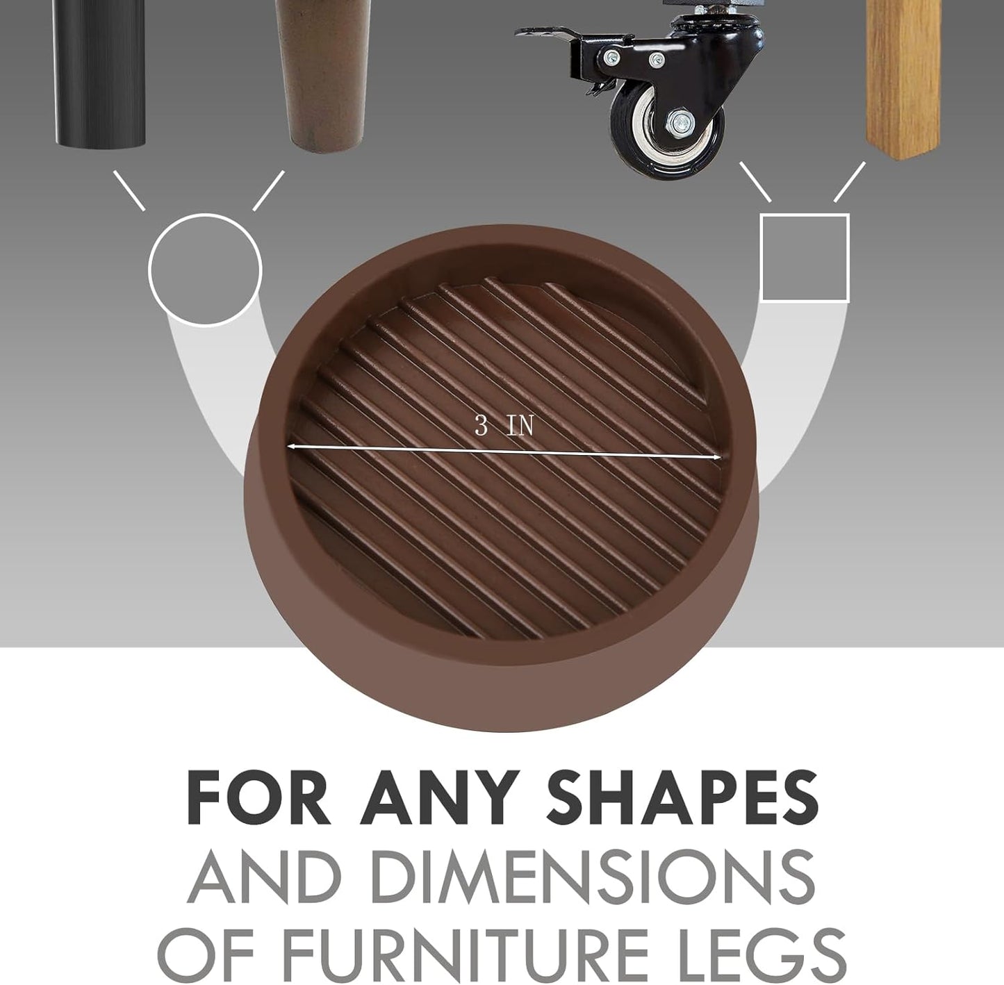 3X3 Round Rubber Caster Cups, Non Slip Furniture Pads, Anti-Slip Gripper, Anti Skid Furniture Feet, Anti Slide Floor Protector for Bed Couch Table Chair Stoppers - Brown, 8 Pack