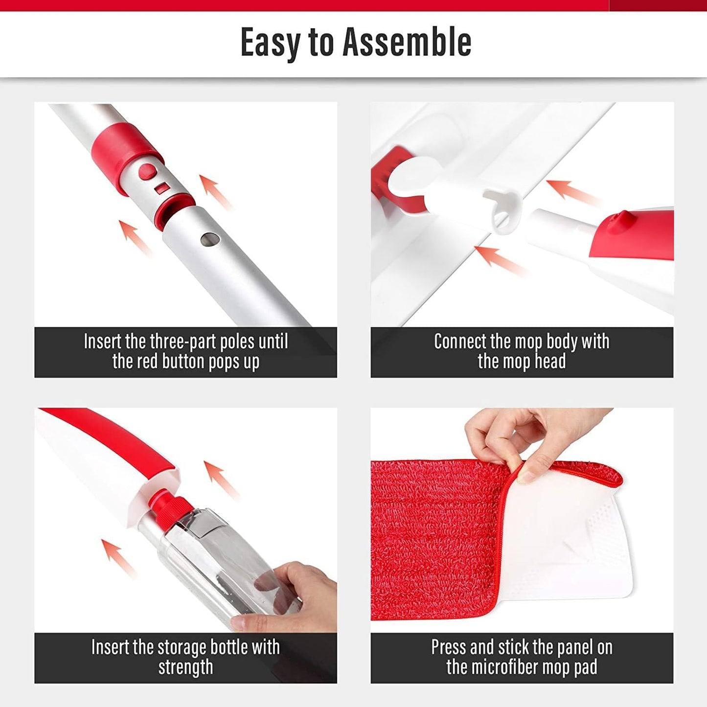 Spray Mops for Floor Cleaning Floor Mop with a Refillable Spray Bottle and 2 Washable Microfiber Pads Home or Commercial Use Dry Wet Flat Mop for Hardwood Laminate Wood (Red)