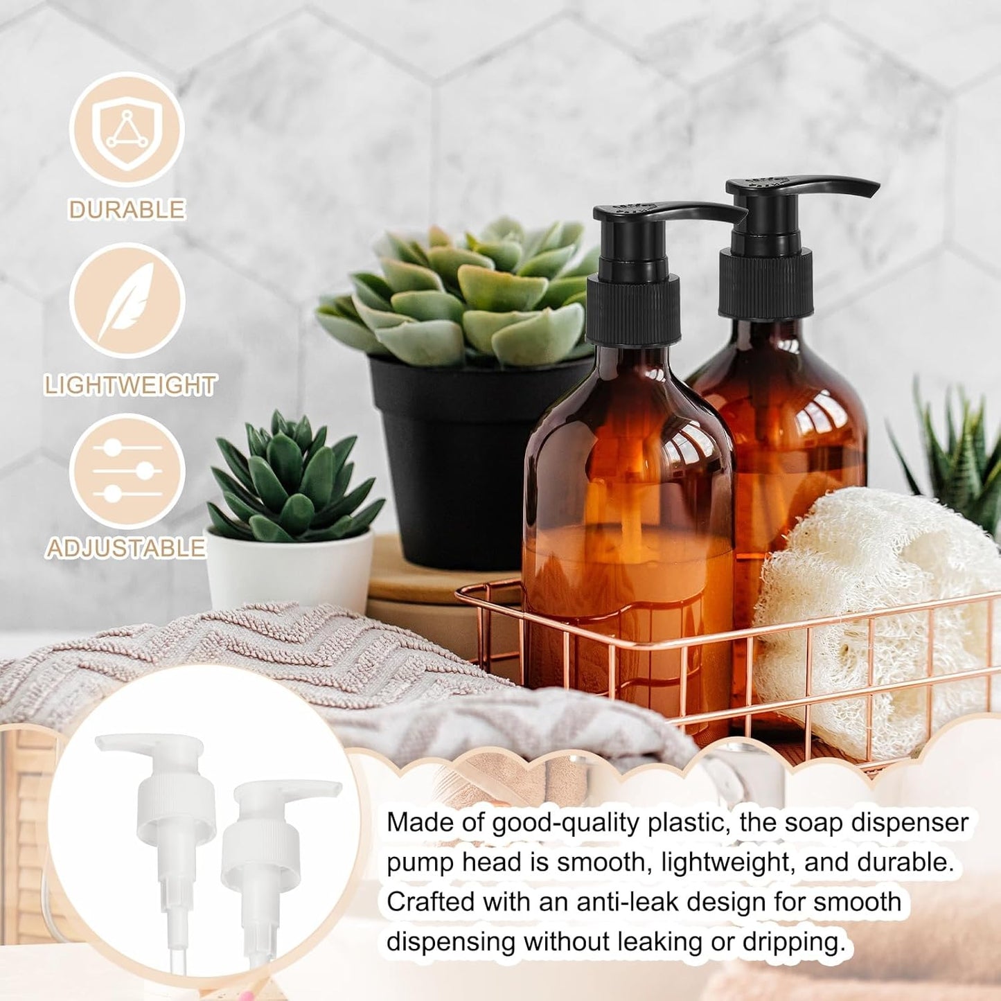 uxcell 8 Pcs Soap Dispenser Pump Heads Soap Dispensers Top Pumps Replacement Switch Pumphead for Standard 24/414 Neck Size Lotion Shampoo Bottle, White