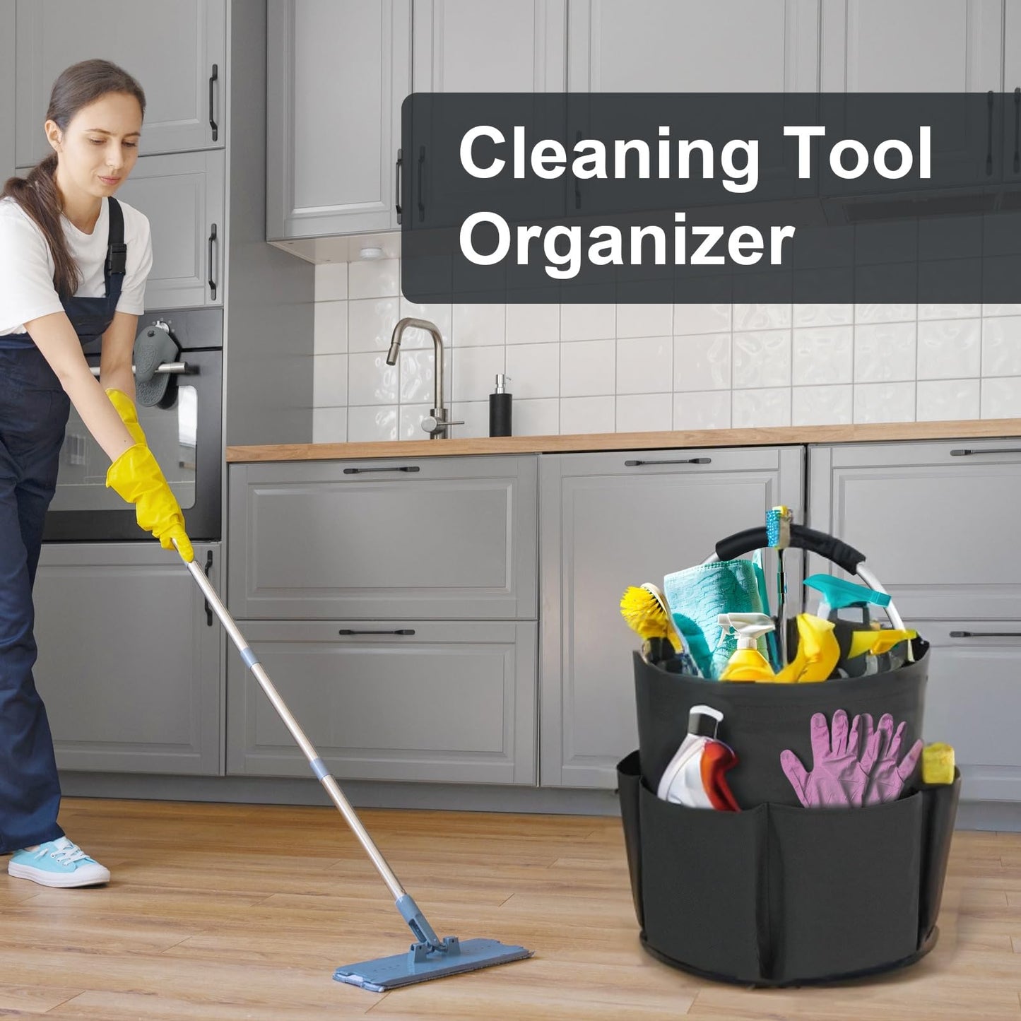 Bototack Cleaning Caddy with Handle, Cleaning Products Organiser, 17L Foldable Storage Basket