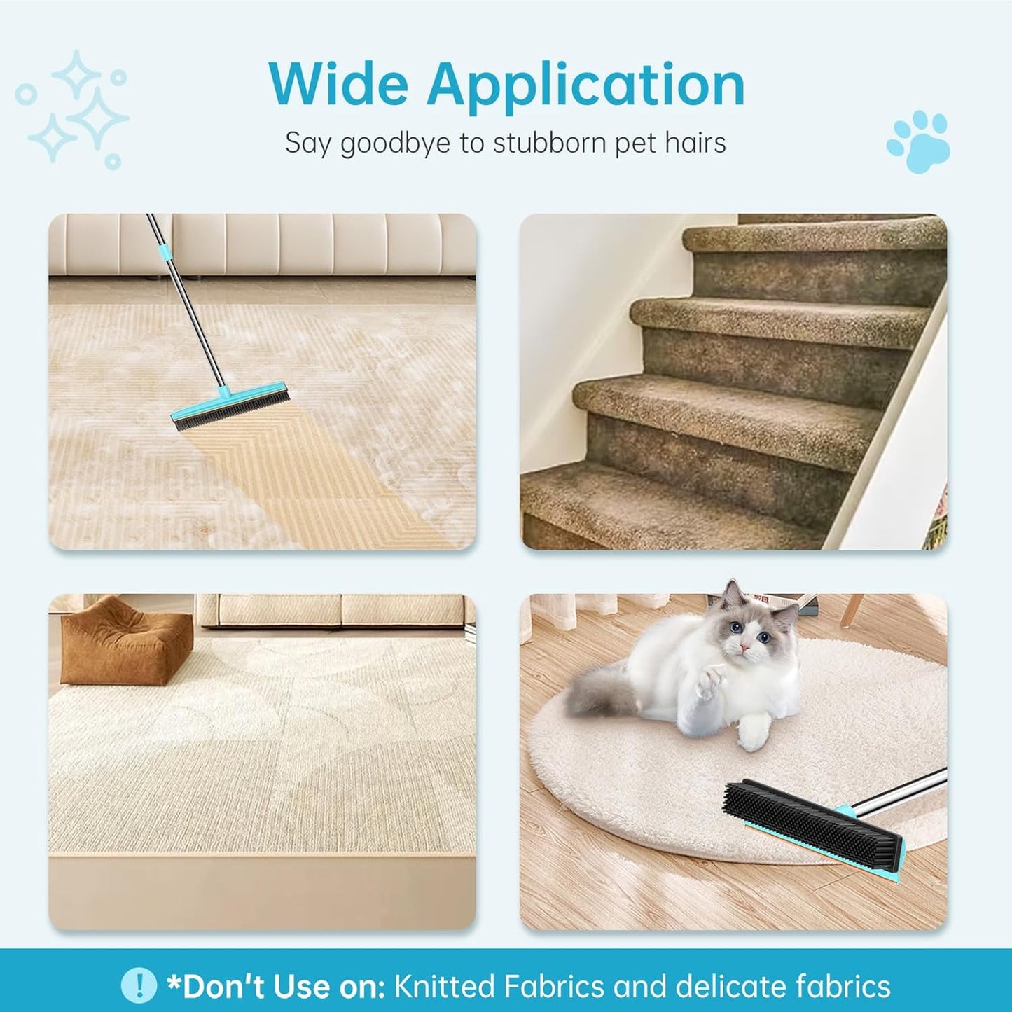 Carpet Rake - 60" Long Handle Pet Hair Removal with Metal Fabric Edge Design,Carpet Broom,Carpet Rake for Carpets, Rugs,Mats,Couch,Stairs(3 pcs)