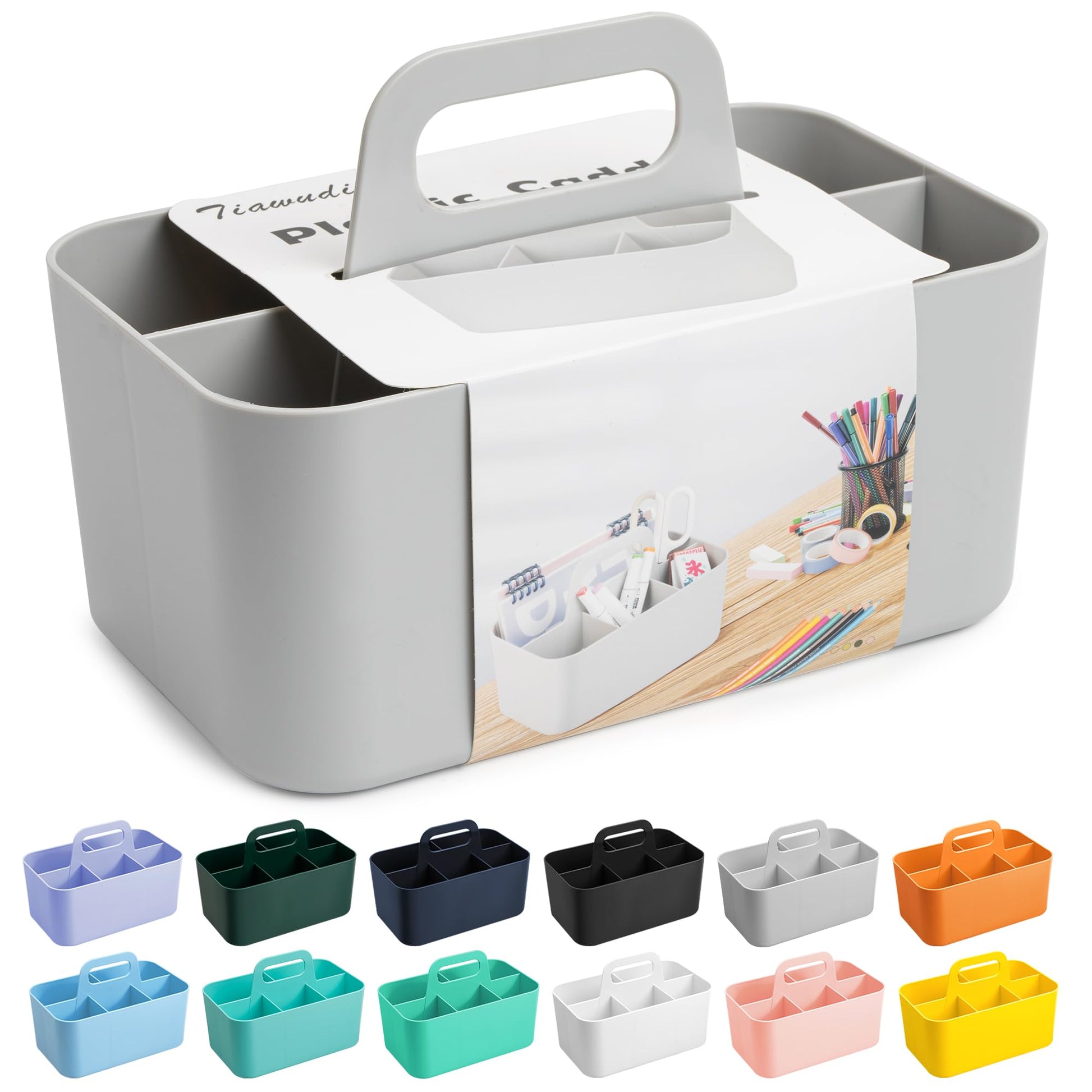 Tiawudi Multipurpose Caddy Organizer, Plastic Caddy with Handle, Stackable Desk Organizer for