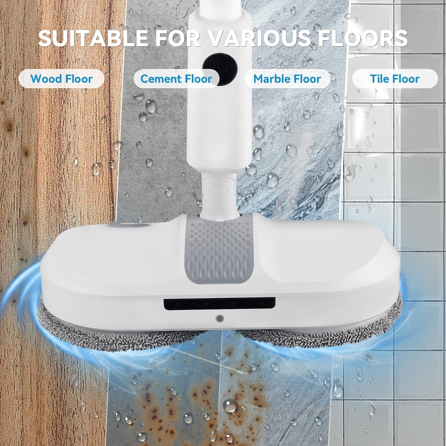 Cordless Electric Mop, Dual Motor Powerful Spin, Cordless Mop with LED Headlight/Water Sprayer, 250ML Large Water Tank Spin, Quiet Cleaning & Waxing-Suitable for Multi-layer Floors