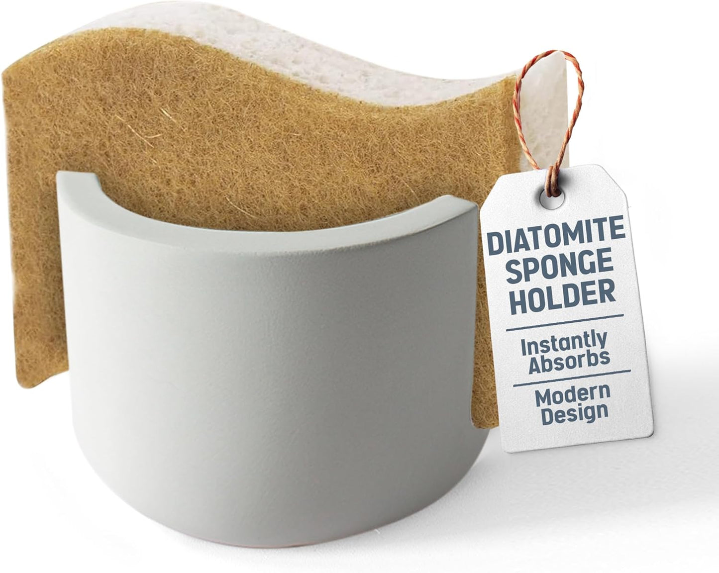 MOPHONICHOME Sponge Holder, Stone Sponge Holder for Kitchen Sink - Diatomite Kitchen Sink Caddy, Quick Dry, Super Absorbent, Modern Design, Grey