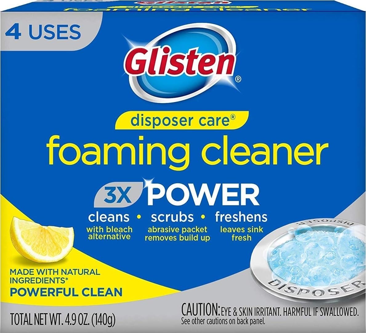 Glisten Garbage Disposal Cleaner and Odor Eliminator with Foaming Action, Removes Buildup and