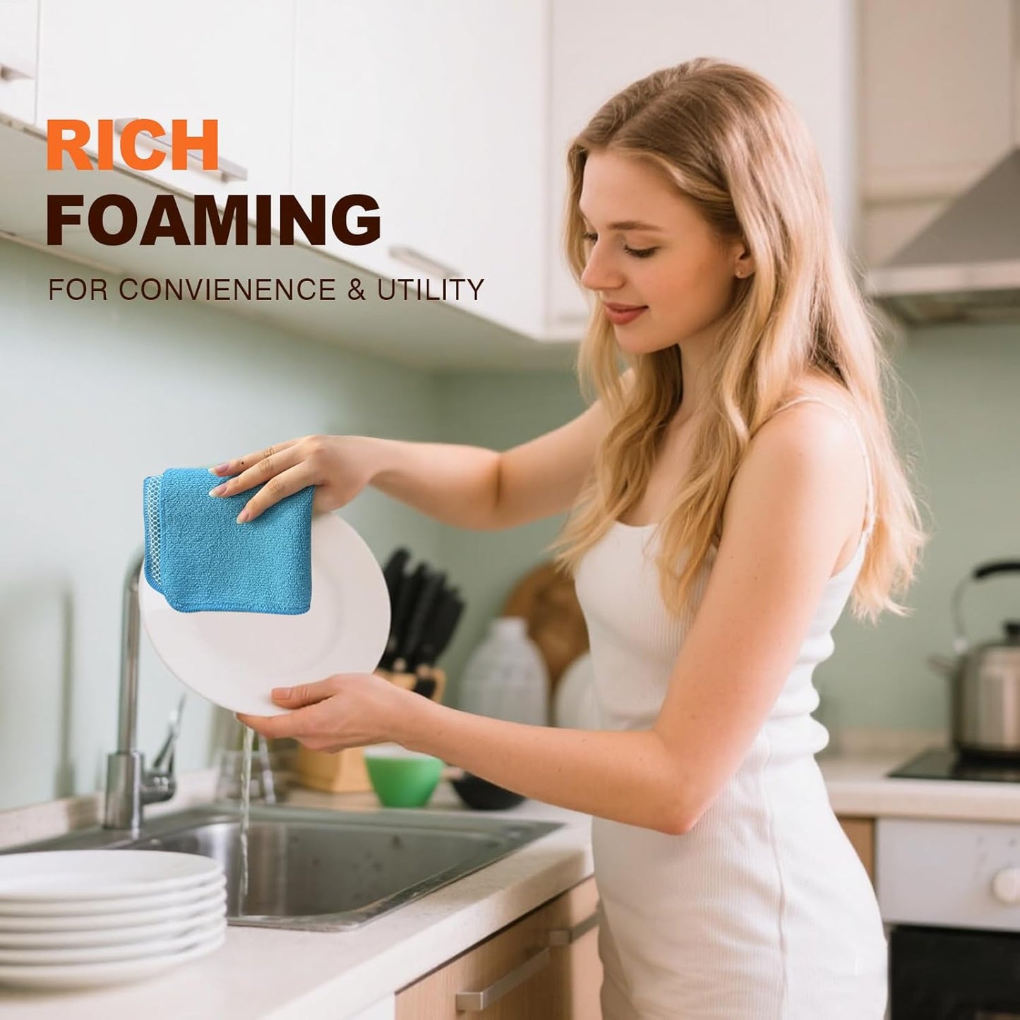 KinHwa Kitchen Washcloths for Dishes Absorbent Microfiber Dish Cloths Quick Dry Dish Rags with Poly Scour Scrub Side Ideal for Kitchen Cleaning (Blue, 12inchx12inch 9 Pack)