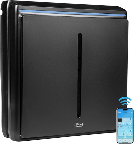Rabbit Air, A3 SPA-1000N Air Purifiers for Home, Ultra Quiet HEPA Air Purifier - Wall Mountable Air Purifiers for Home Large Room, Allergies, Dust, Mold, Smoke & VOCs - (Black, Germ Defense Filter)