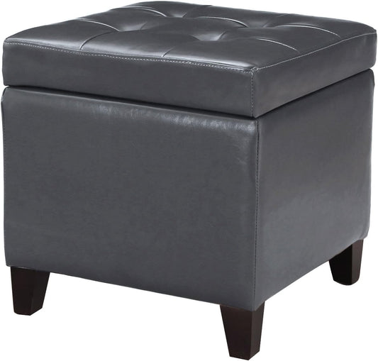 Adeco Bonded Leather Square Tufted Cubic Cube Storage Footstool, 18" Inch Ottomans & Storage