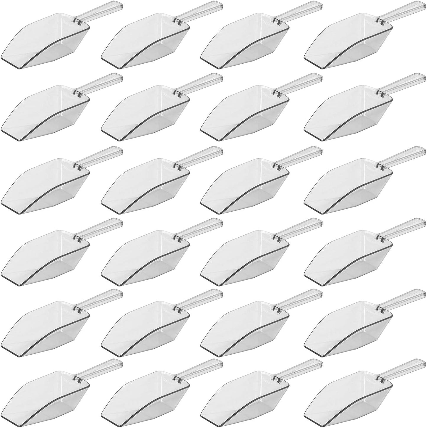 Clear Plastic Acrylic Scoops 24 Pcs | 6.5” Medium Kitchen Scoop | Wedding Desserts | Candy Buffet, Ice Cream, Protein Powders, Coffee, Tea, Flour (24 Pack, 6.5")