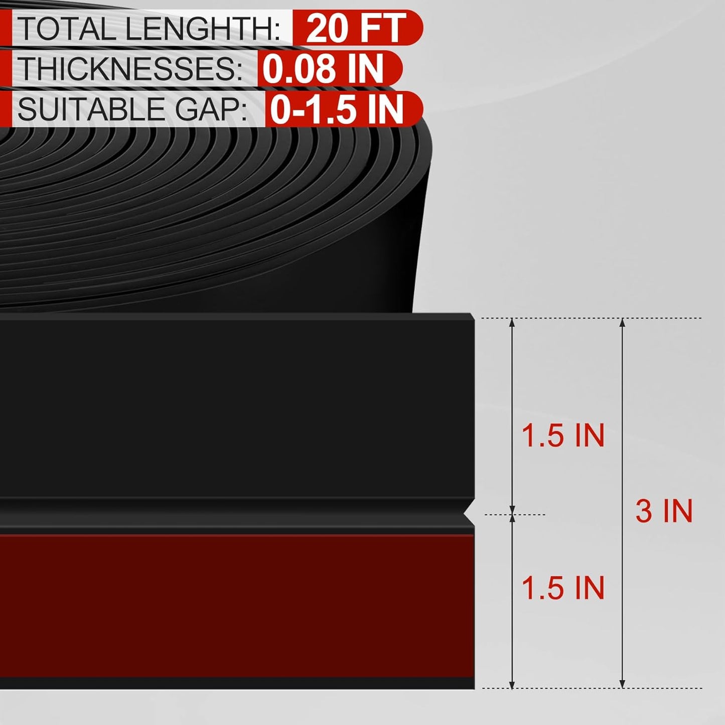 MYFAMIREA Door Weather Stripping 3IN (W) x 20FT (L) Door Draft Stopper Seal Tape Silicone Seal Strip Self Adhesive Shower Sweep Insulation Tape Side Bottom Strip for Sliding Glass Window Gap, Black