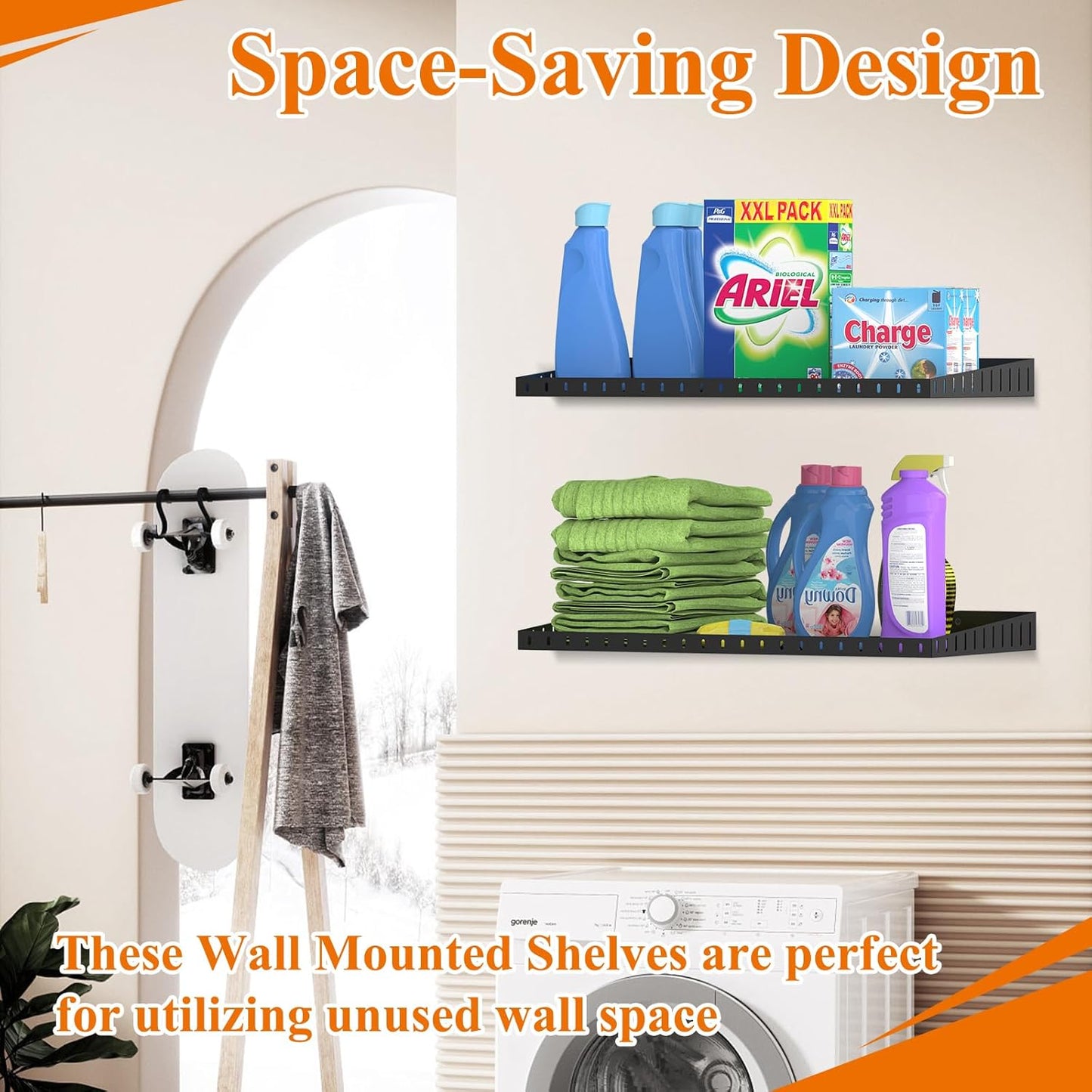 PEKGRIL 2 Pack Garage Wall Shelf, 1X2 Ft Heavy Duty Garage Shelving, Wall Mounted Storage Shelves for Laundry Room, Closet, Holds Up to 150 Lbs