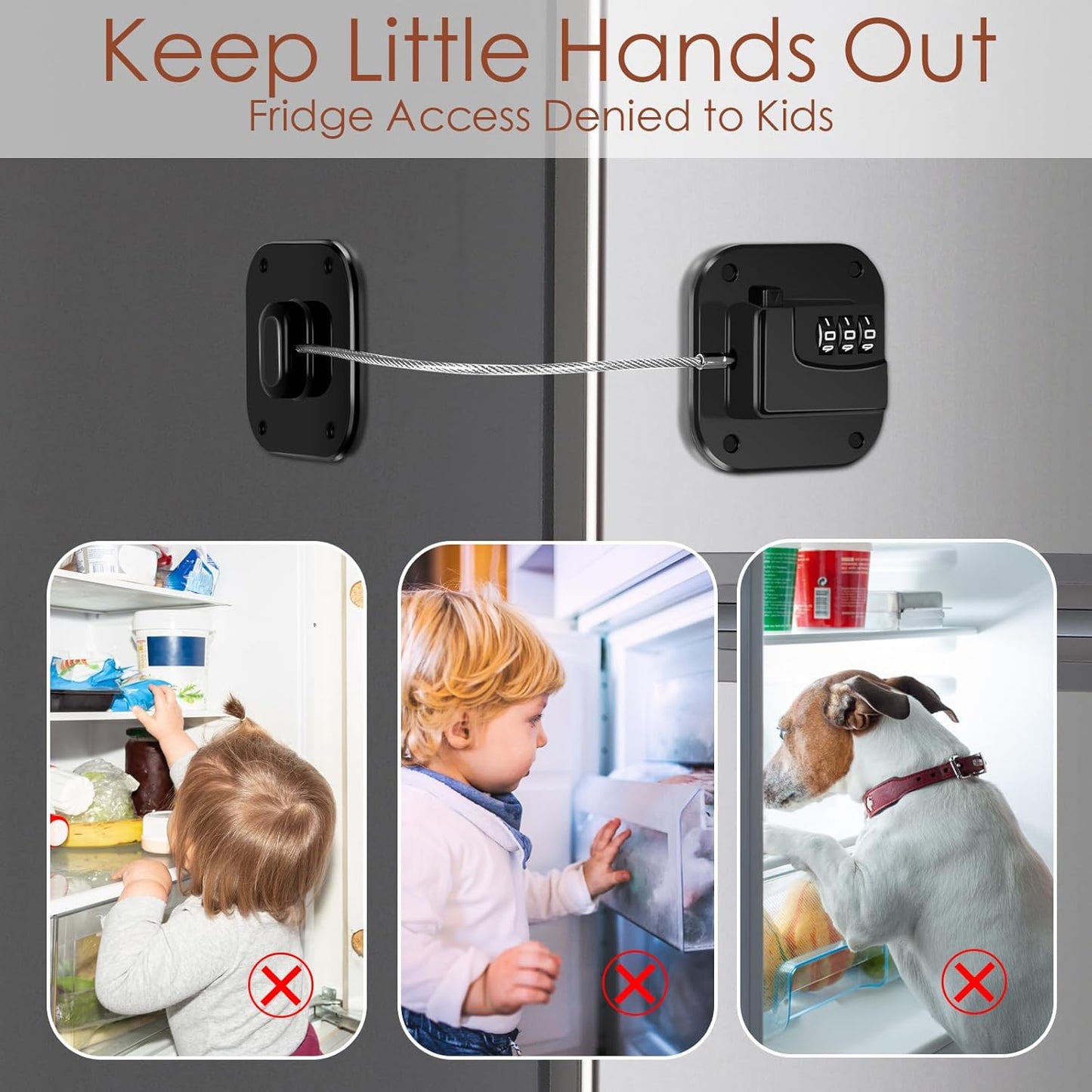 Refrigerator Lock, Combination Lock for Refrigerator Cabinets, Drawers, Heavy Duty Fridge Lock, Easy Install No Keys Needed (Black-4Pack)