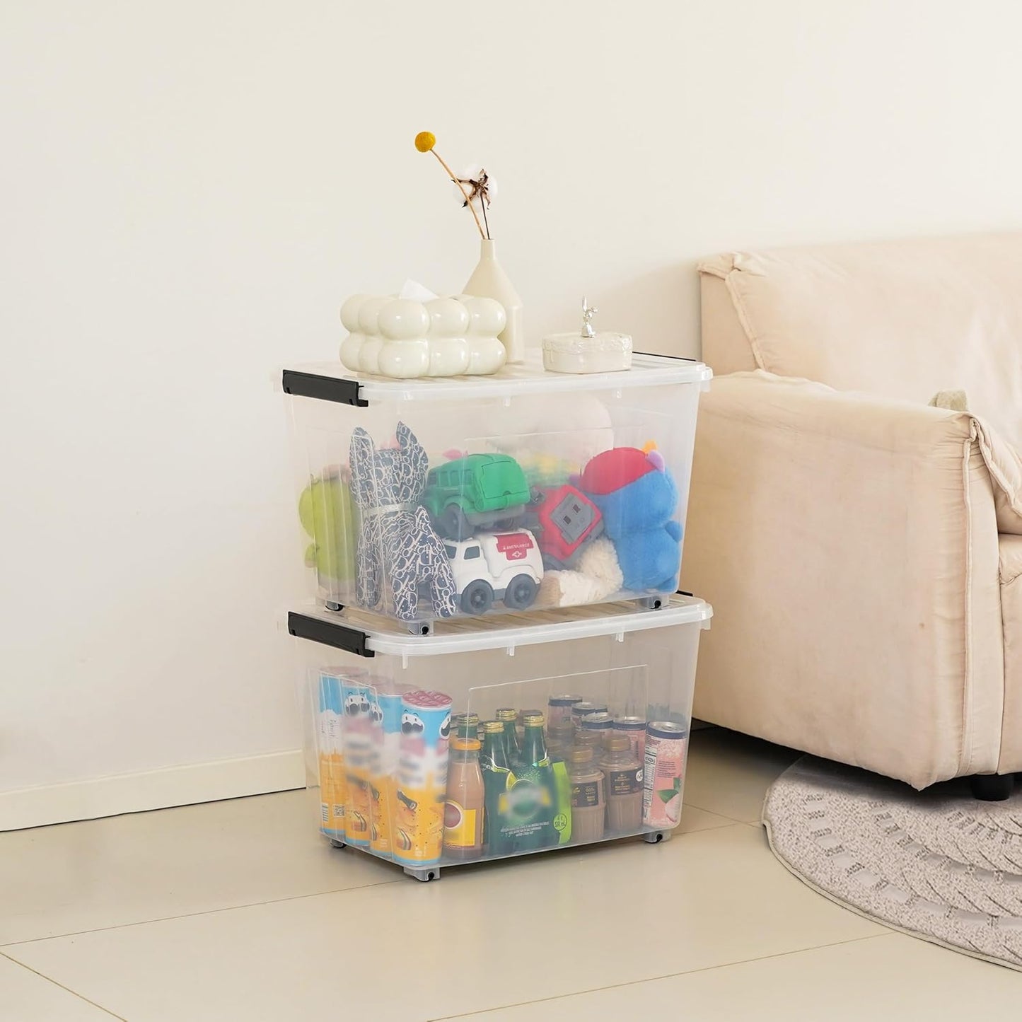 Citylife 82 QT Clear Plastic Storage Bins with Lids Stackable and Nestable Storage Boxes with Lids Large Plastic Storage Containers for Garage, Closet, Kitchen, 2 Packs