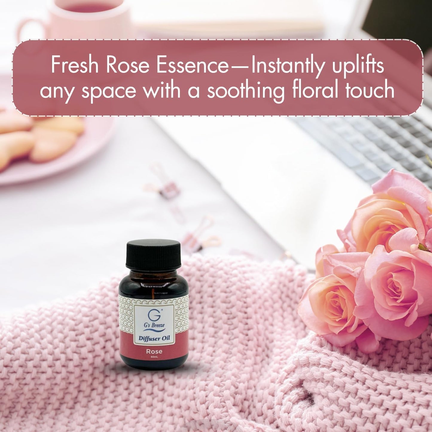 G's Breeze Rose Diffuser Oil Refill - Enchanting Aroma of Blooming Roses – Create a Romantic, Luxurious Atmosphere – Ideal for Home & Office – Long-Lasting Floral Fragrance - 60 ML