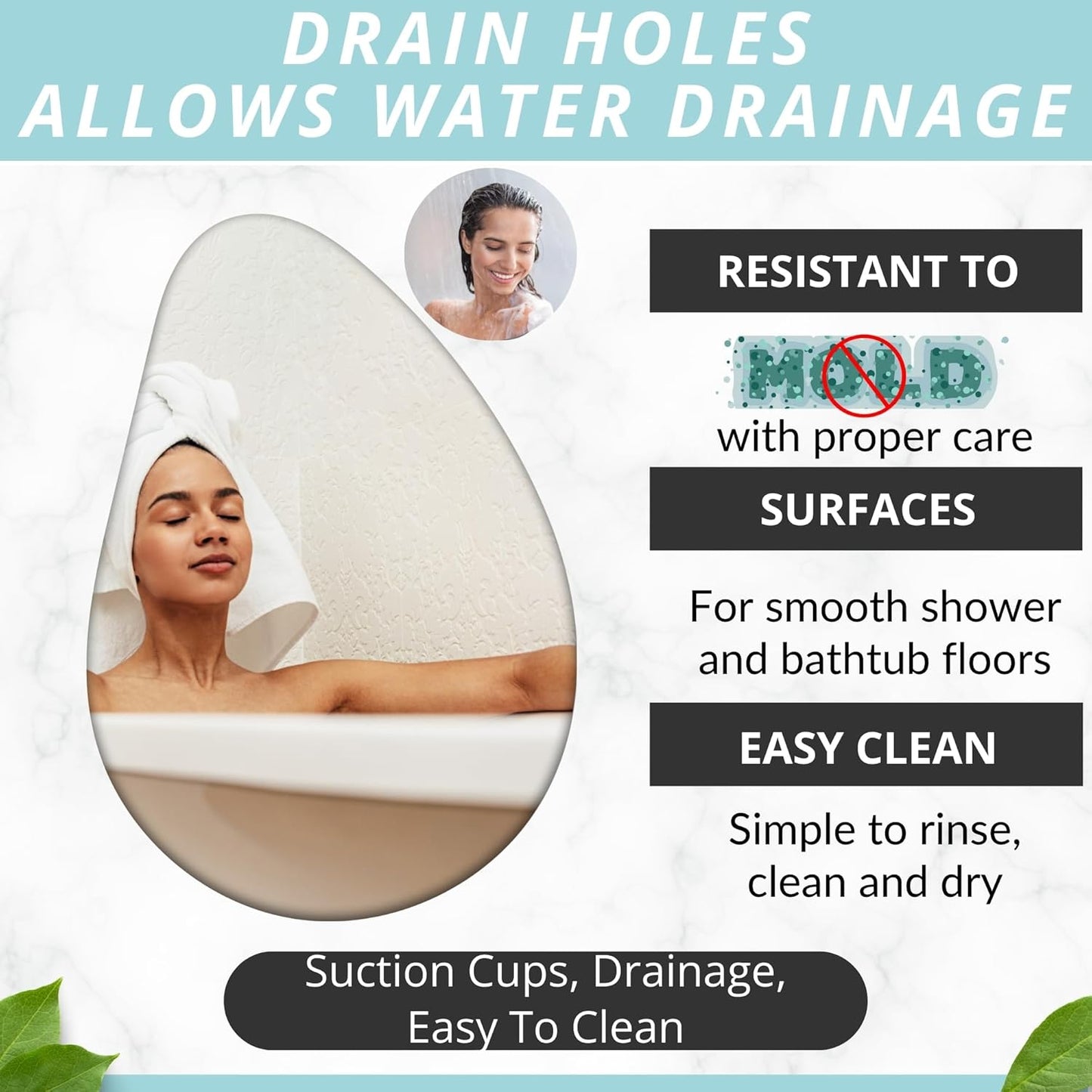 ENKOSI Bath Mat – Large 40 x 16 Inch Non-Slip Bathtub Mat with Secure Suction Cups & Drain Holes – Extra Long Bathroom Shower Mat for Tub with Grey Pebble Design (Grey Pebble 40x16)