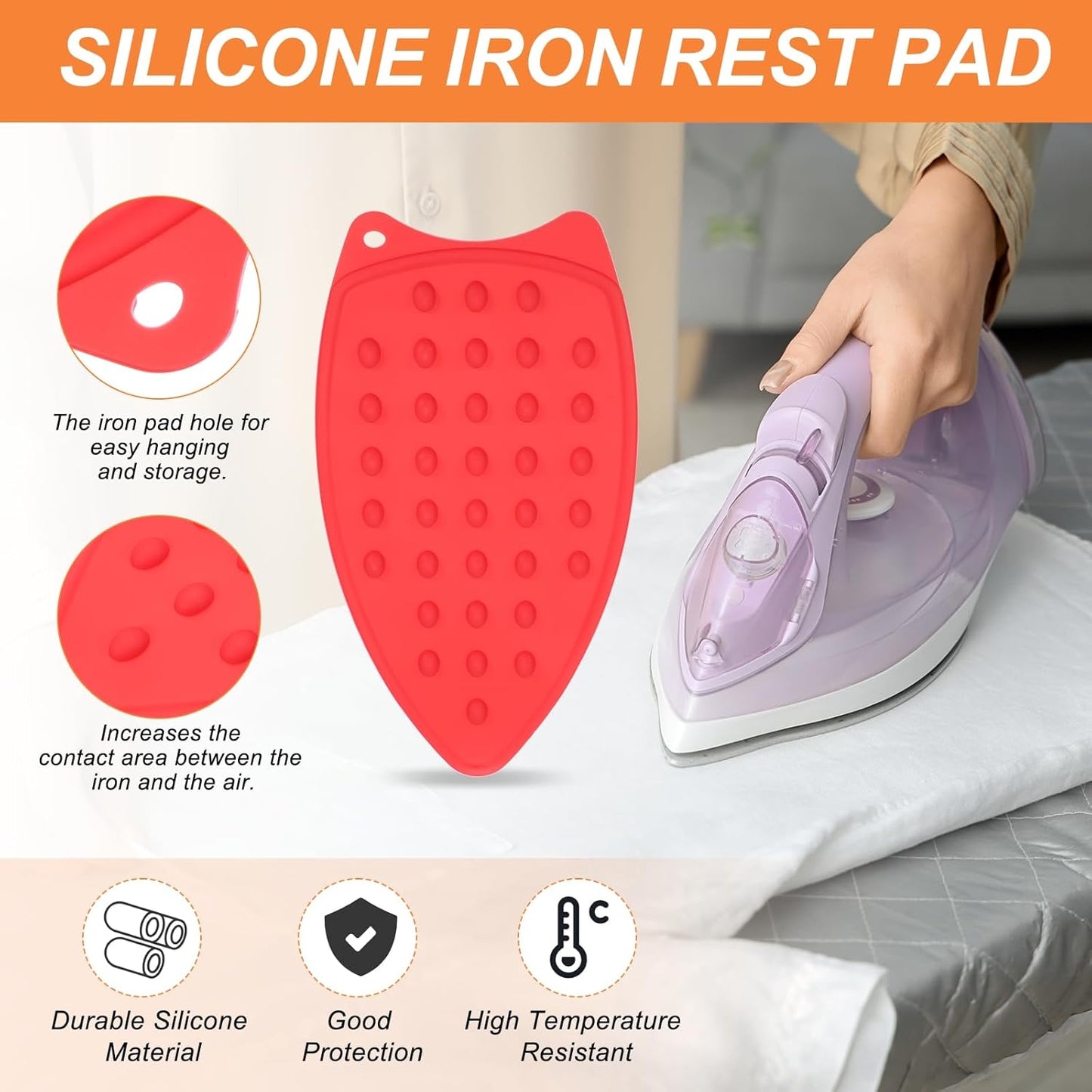 PATIKIL Silicone Iron Rest Pad, 2 Pcs Multipurpose Hot Heat Resistant Iron Rest Plate Protective Pad for Ironing Board Hot Resistant Steamer Steam Compact Mat, Red Yellow