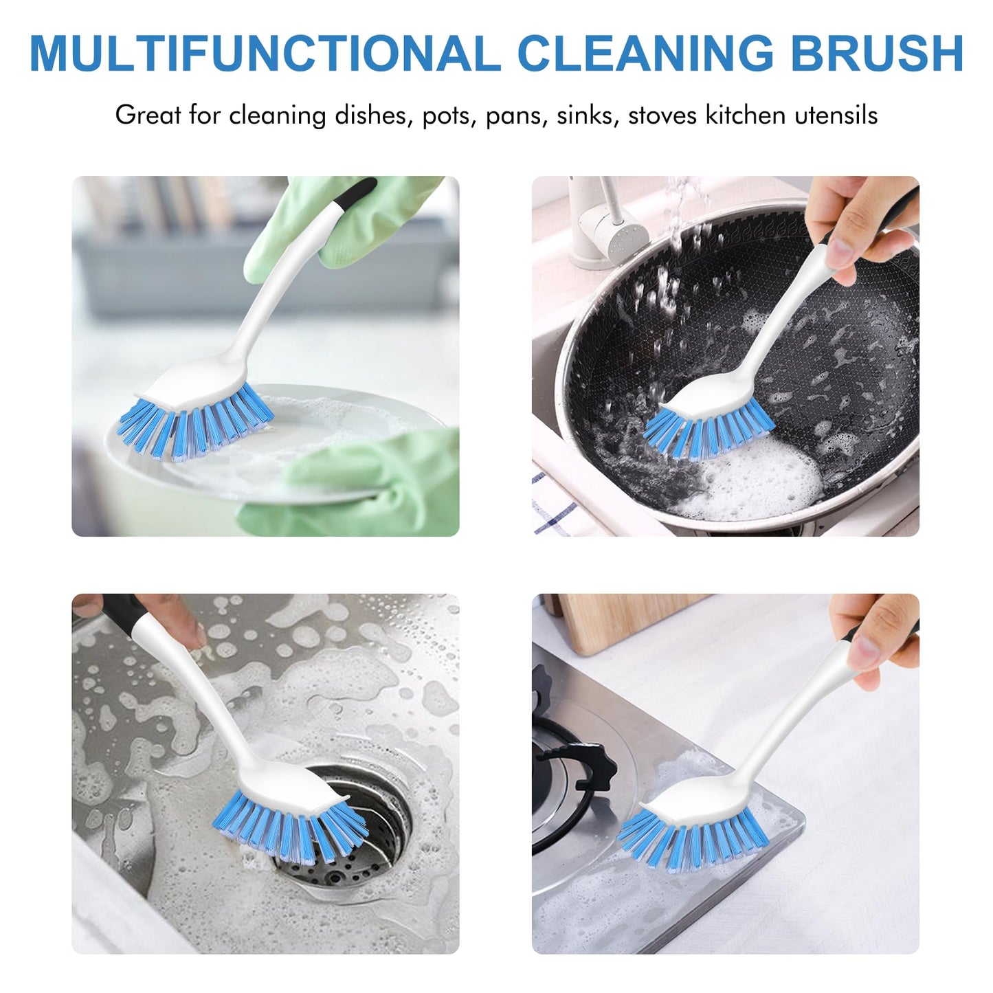 SetSail Dish Brush with Handle, 2 Pack Stiff Bristles Dish Scrubber with Built-in Scraper Dish