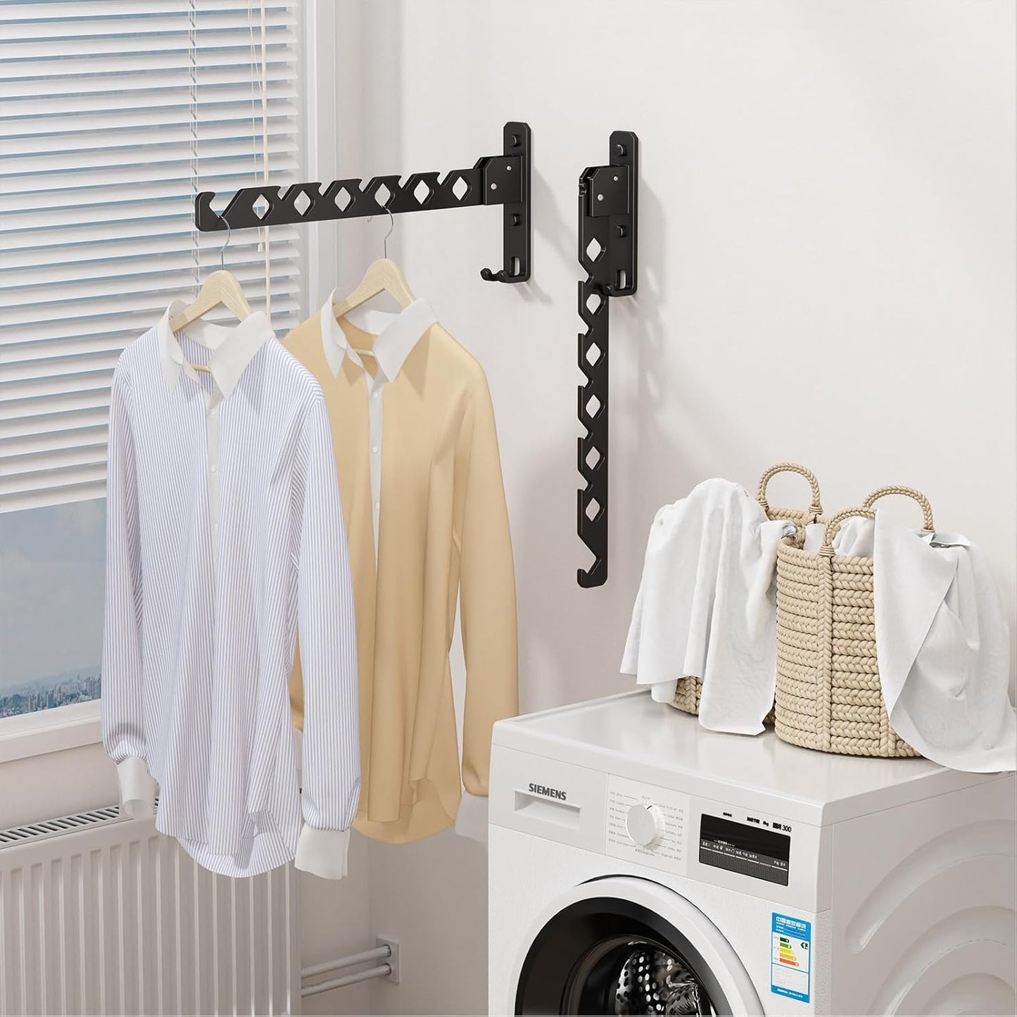 Wall Mounted Clothes Drying Rack, Wall Clothes Hanger Hook for Laundry Room Hanger Foldable, Wall Clothes Rack Indoor, Perfect for Small Spaces, Matte Black 2 Packs