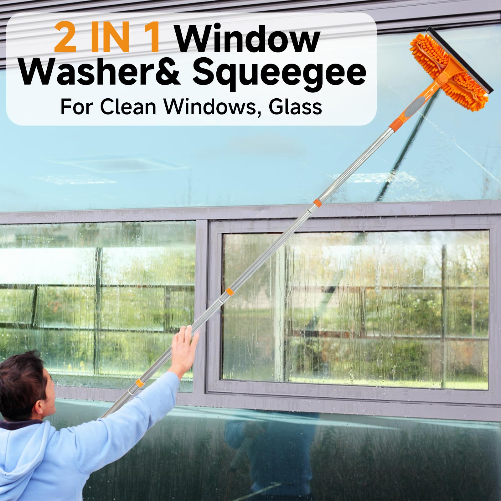 LILISPAI 2 in 1 Window Squeegee Cleaner Kit Extension Pole, 67 in, Orange