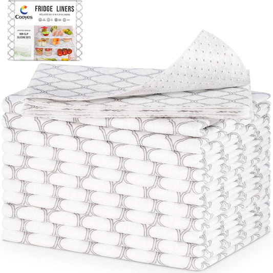 Cooyes Refrigerator Shelf Liners for French Door Fridge, 17.7" × 36" Extra Large, Non-Slip Fridge Liners Machine Washable, Refrigerator Drawer Mats for Glass Shelves Kitchen Cabinet