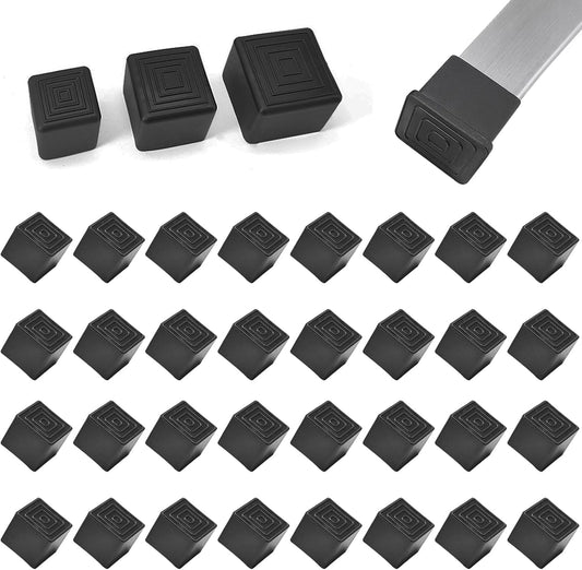 32 Pcs 1" x 1" Square Rubber Chair Leg Caps, PVC Table Leg Covers, Flexible & Anti-Slip Furniture