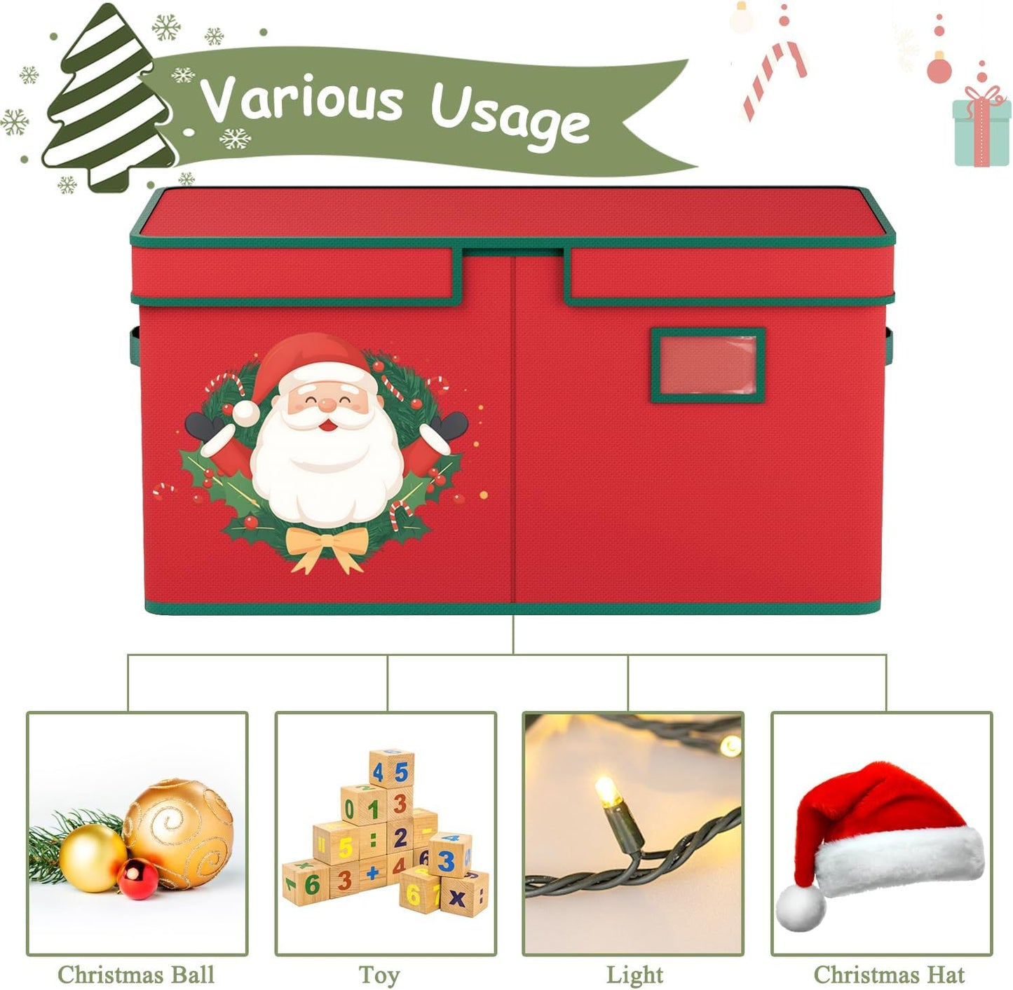 Christmas Ornament Storage Box Christmas Ornament Storage Organizer with Adjustable Divider 128 Ornaments 600D Oxford Fabric Christmas Storage Containers Holiday Ornament Storage Box