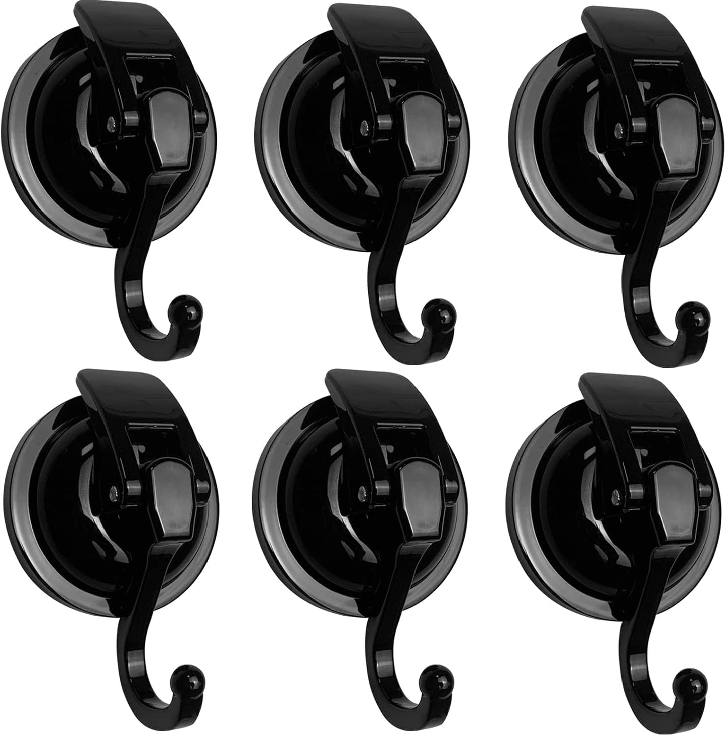 Heavy Duty Vacuum Suction Shower Hooks - Glass Suction Cup Bathroom Robe Hooks, Reusable, No Hole Punched, for Garland Decoration (Black, 6 Pack)