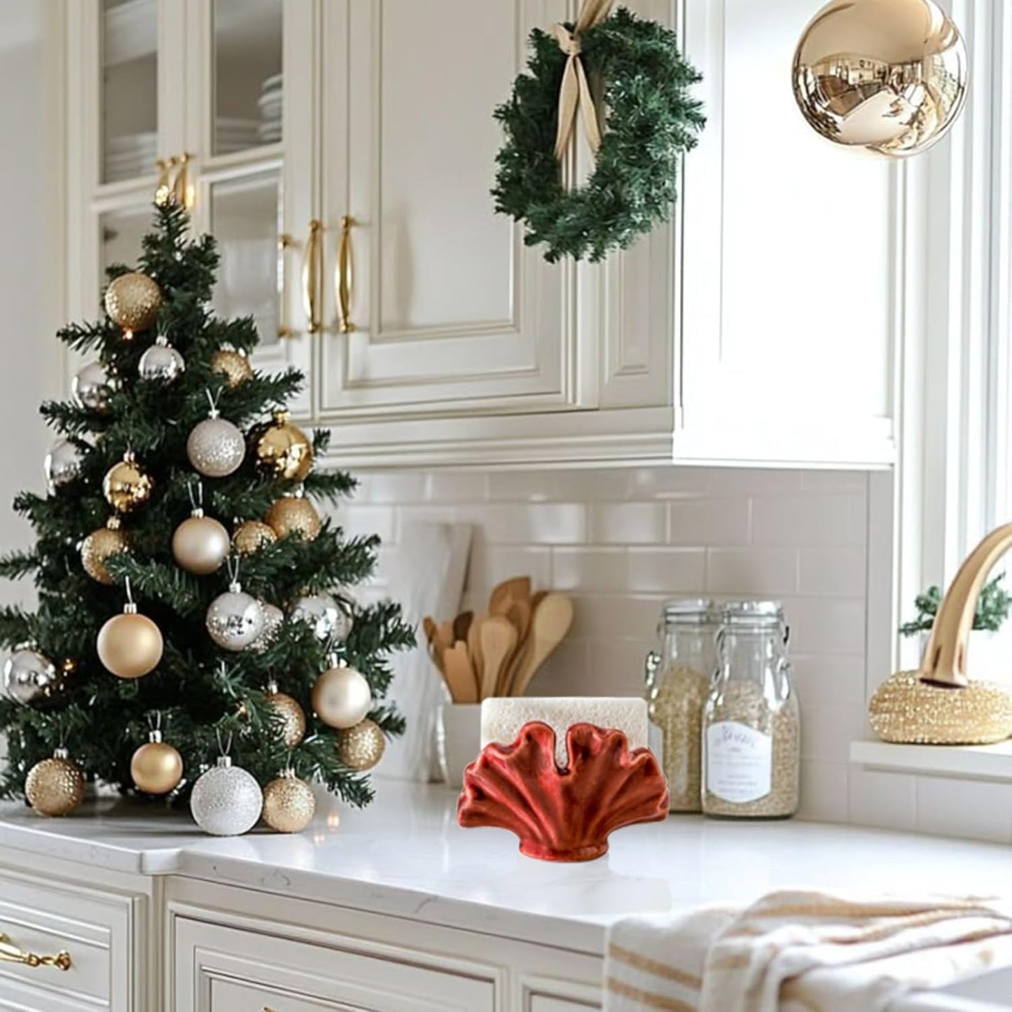 Ceramic Sponge Holder,Sponge Holder for Kitchen Sink,Compact Sink Caddy Organizer-Scouring Pad and Dish Sponge Holders,Farmhouse Kitchens Decor Cute Kitchen Gadgets Accessories(Red)