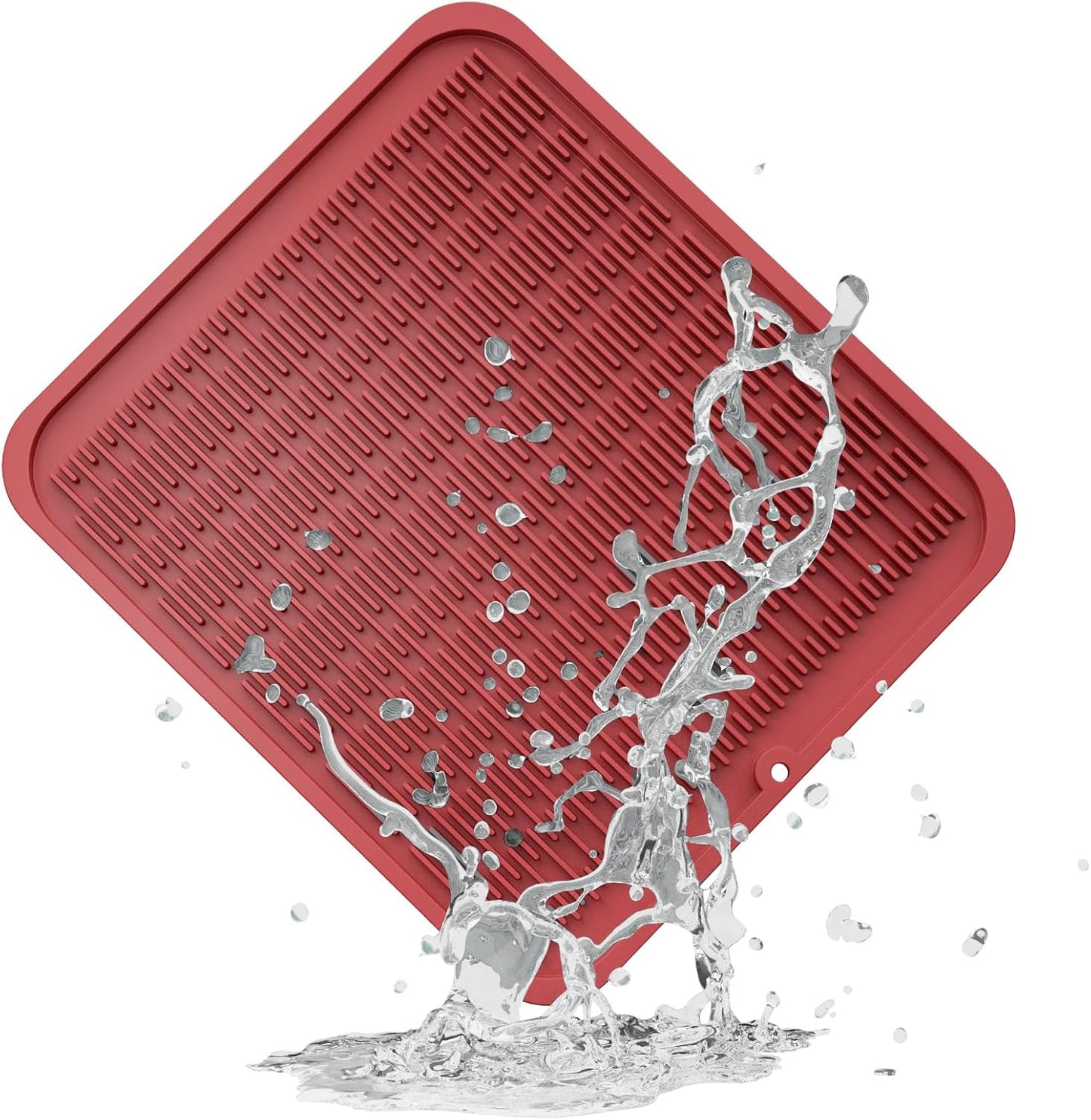 ZLR Silicone Dish Drying Mat for Kitchen Counter, Eco-Friendly Fast Dry Dish Mat, Easy Clean Multi Usage Drying Matt, Heat Resistant Trivet, 16" x 18" XL, Lave Red