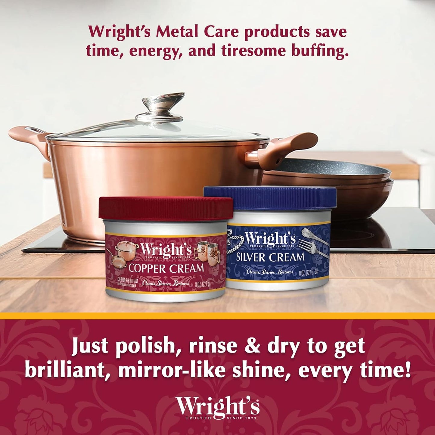Wright's Silver and Copper Cleaner and Polish - 8 Ounce Each - Premium Metal Polish Silver Copper Brass Chrome and More