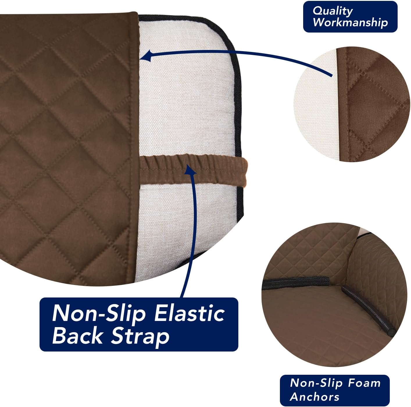PureFit Reversible Quilted Sofa Cover, Water Resistant Slipcover Furniture Protector, Washable Couch Cover with Non Slip and Elastic Straps for Kids, Dogs, Pets (Sofa, Coffee/Ivory)