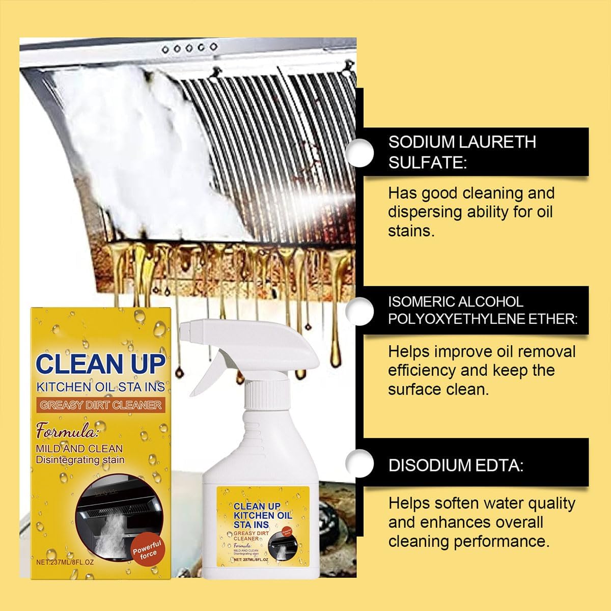 Heavy Duty Kitchen All-Purpose oil stains Cleaner Degreaser spray,Kitchen All-Purpose Cleaner Removes Stains on Microwave,Oven,Stove Top