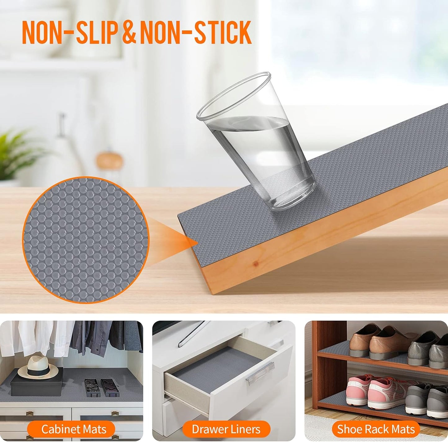 Shelf Liners for Kitchen Cabinets Non-Slip Drawer Liner Non Adhesive Cupboard Mat EVA Material Refrigerator Mats Fridge Liner Washable for Shoerack, Storage and Desks 17.3 x 393.7 Inches