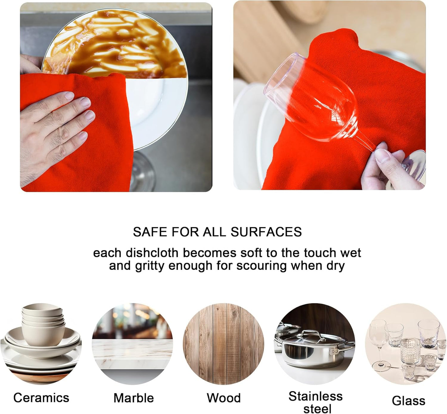 kimteny 13x28 Inches Kitchen Cloth Dish Towels, 400 GSM Premium Dishcloths, Super Absorbent Coral Velvet Microfiber Cleaning Cloths, Fast Drying Rags for Washing Dishes (8 Pack, Red)