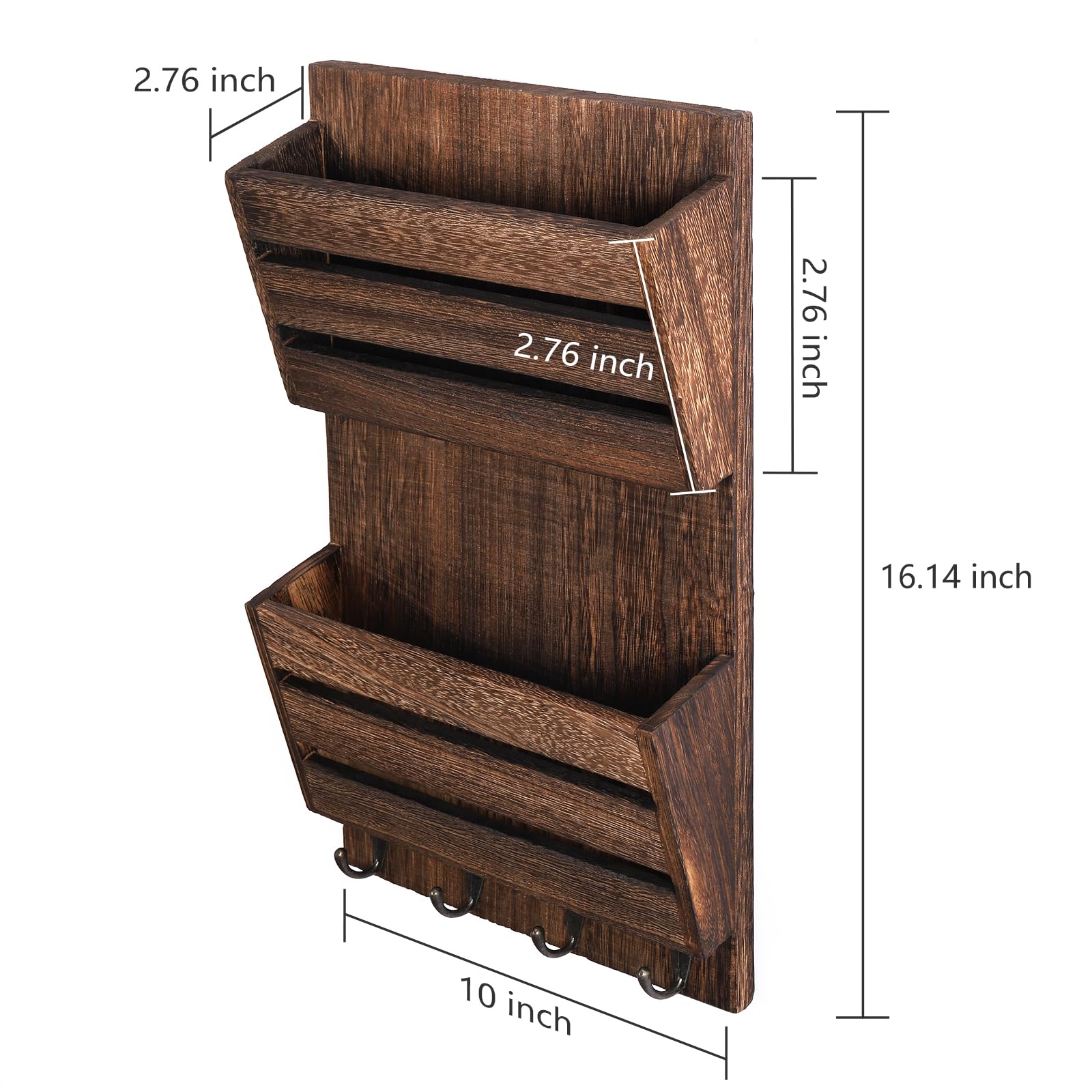 MOOACE Mail Organizer Wall Mount, Wood Mail and Key Holder with Hooks