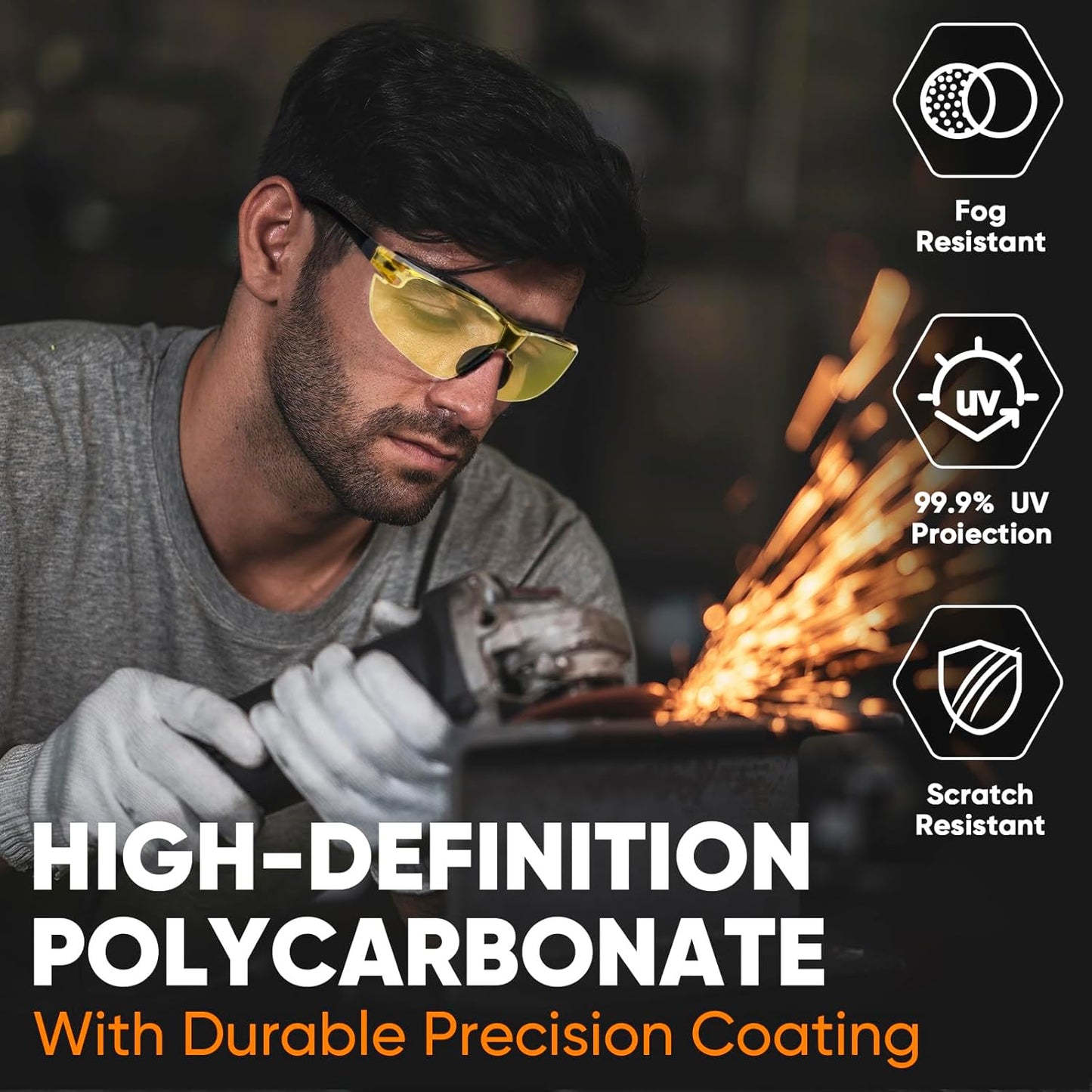 TICONN Anti-Fog Safety Glasses for Men and Women, ANSI Z87.1 Scratch Proof Eye Goggles with Adjustable Arms and UV Protection