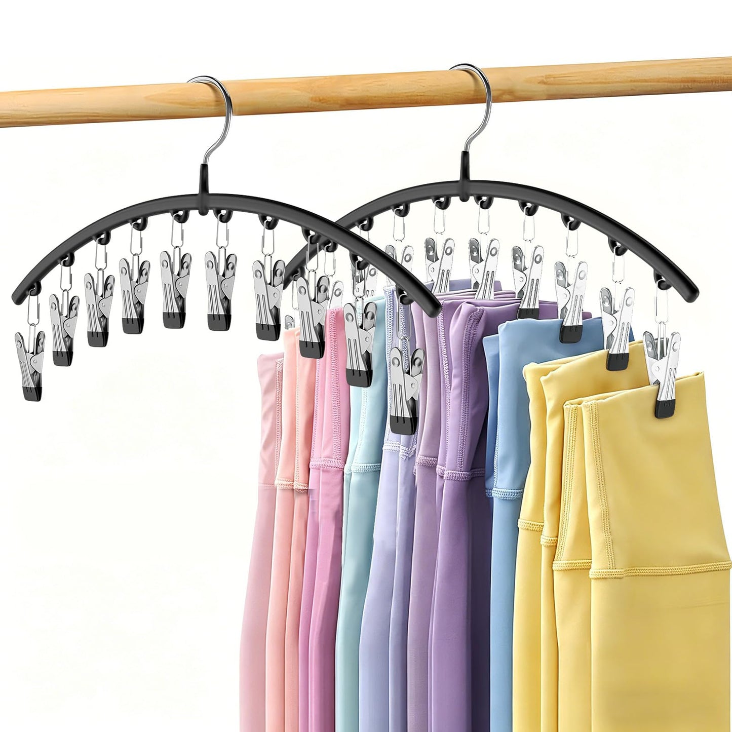 Volnamal Legging Organizer for Closet,2 Pack Metal Yoga Pants Hangers w/10 Clips Hold 20